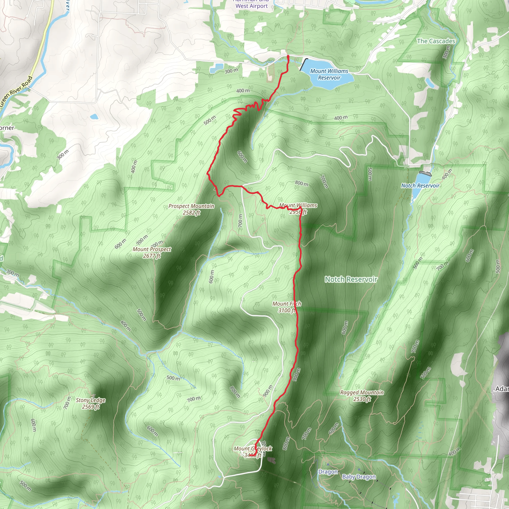 Mount Williams, Mount Fitch and Mount Greylock via Appalachian Trail mobile static map