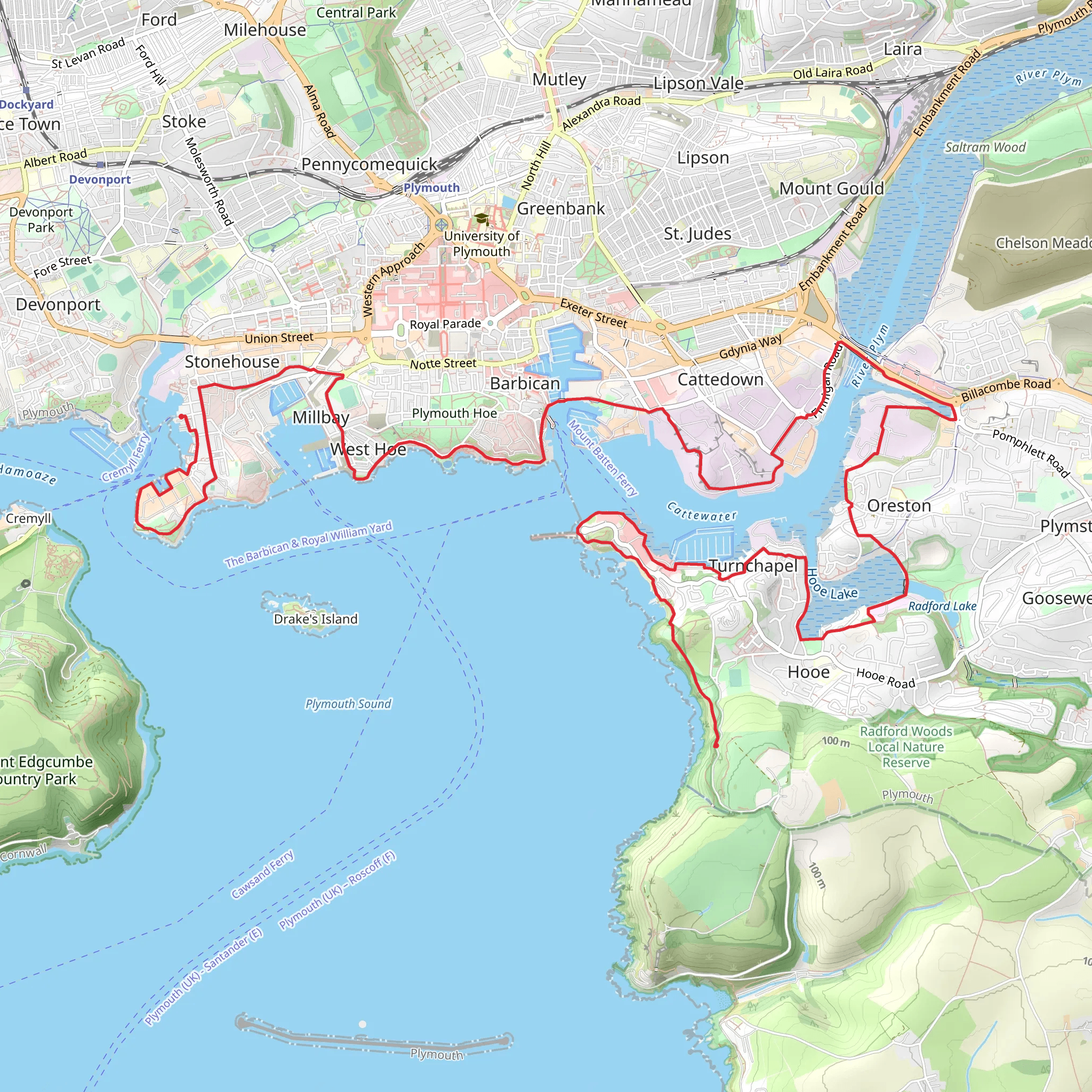 Plymouth's Waterfront Walkway mobile static map