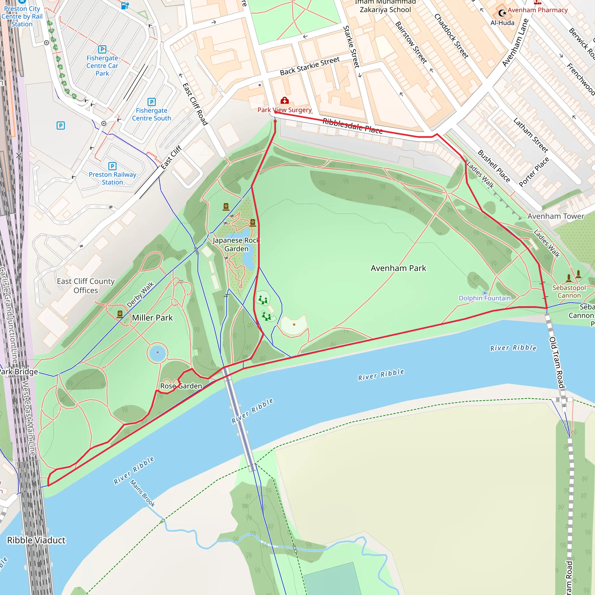 Avenham Park Loop mobile static map