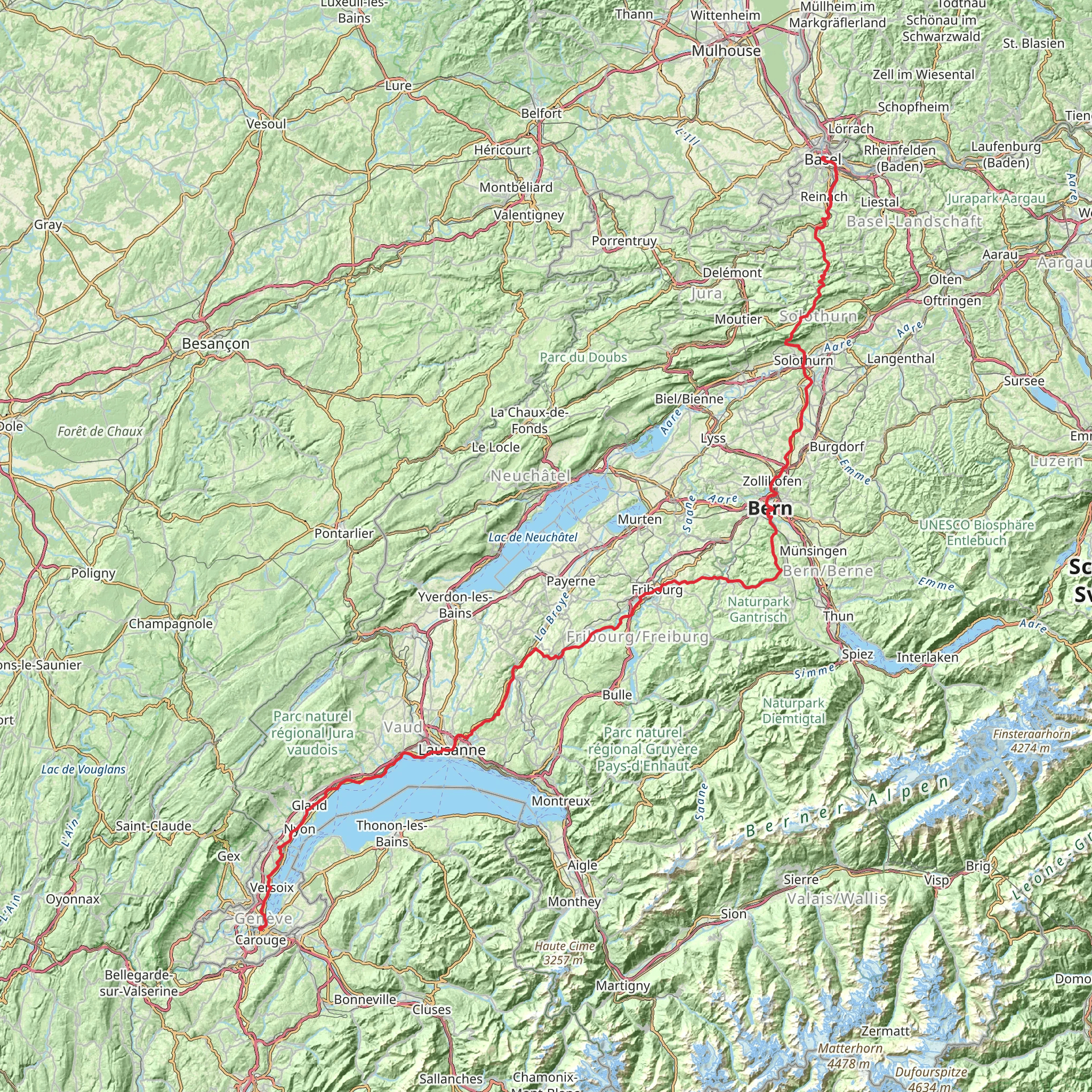 Camino Basel-Geneva via Bern mobile static map