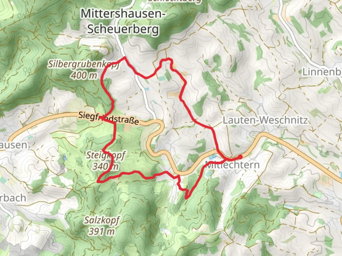 An image depicting the trail Rundwanderweg Wald-Erlenbach and Igelsbacher Weg and its surrounding area.