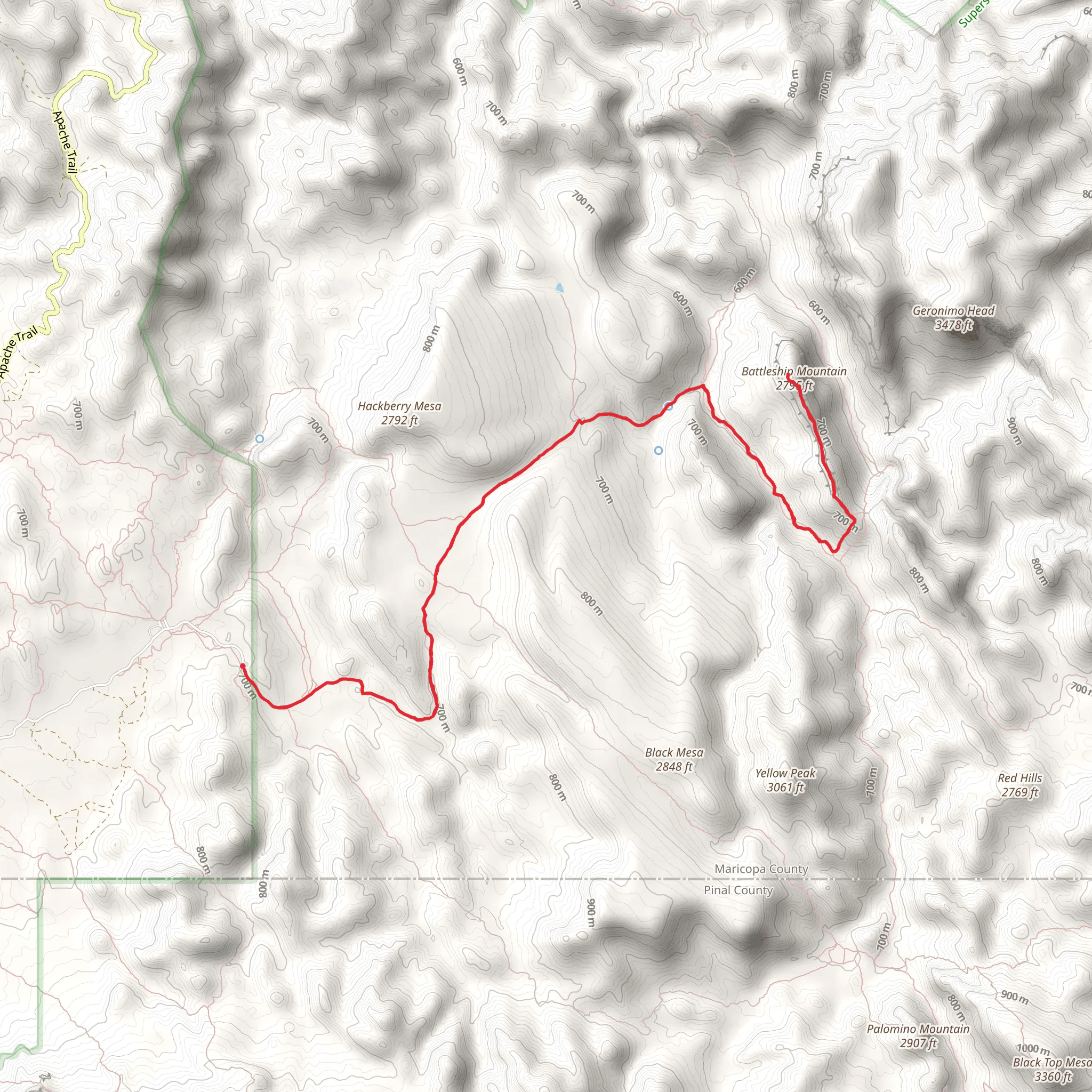 Battleship Mountain via Second Water Trail mobile static map