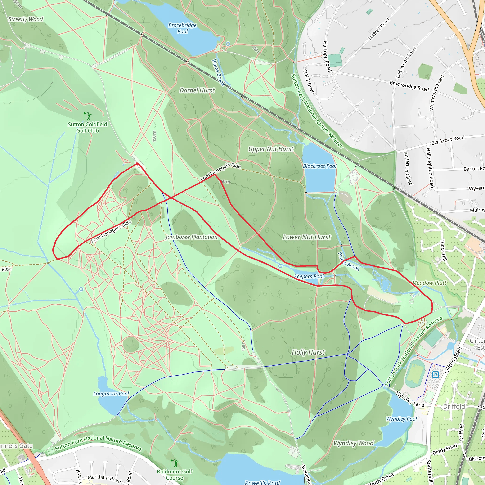 Sutton Park, Keepers Pool Loop mobile static map