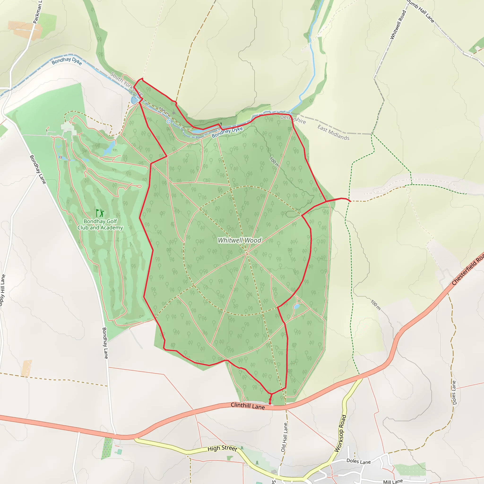 Whitwell Wood Long Loop mobile static map