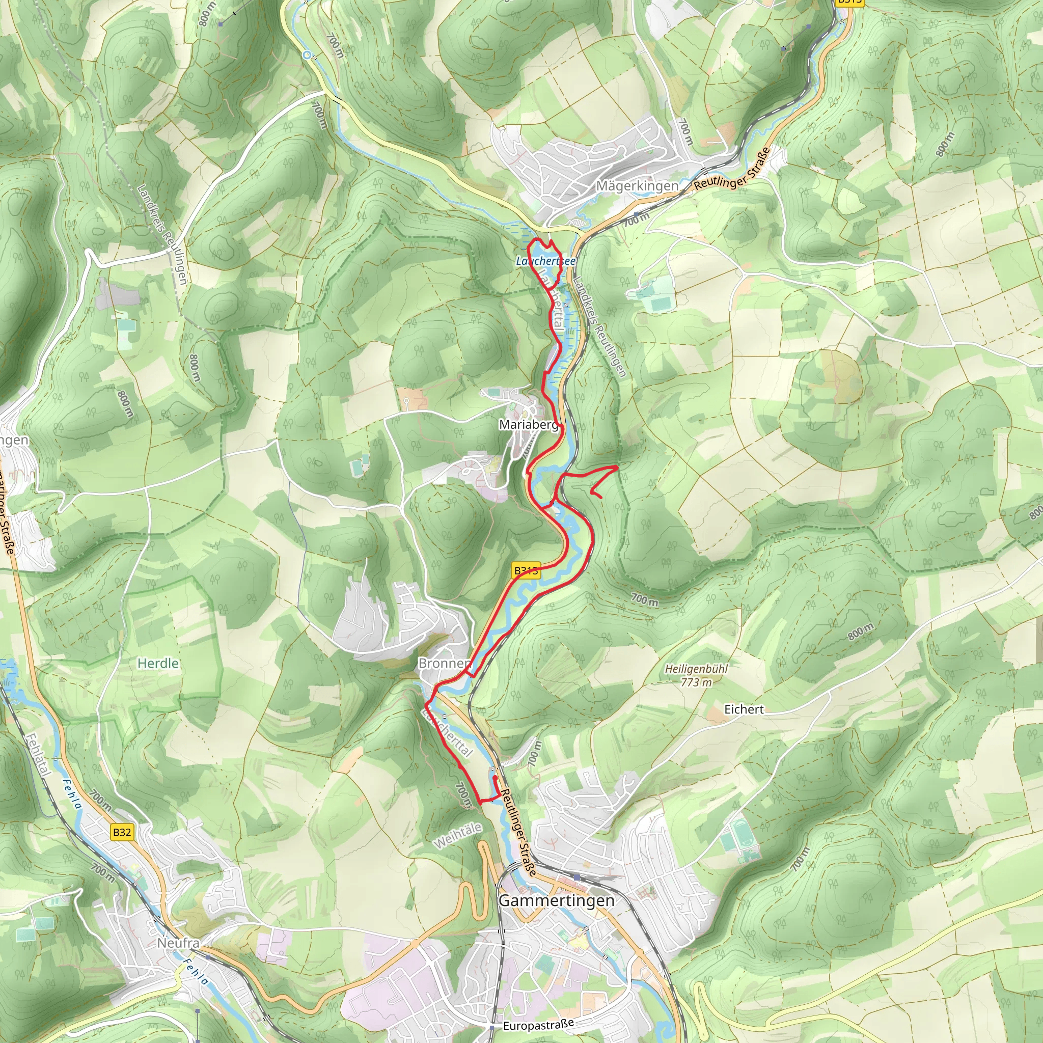 Lauchertsee, Lauchert River and Hohenzollern Straße Loop - Gammertingen mobile static map