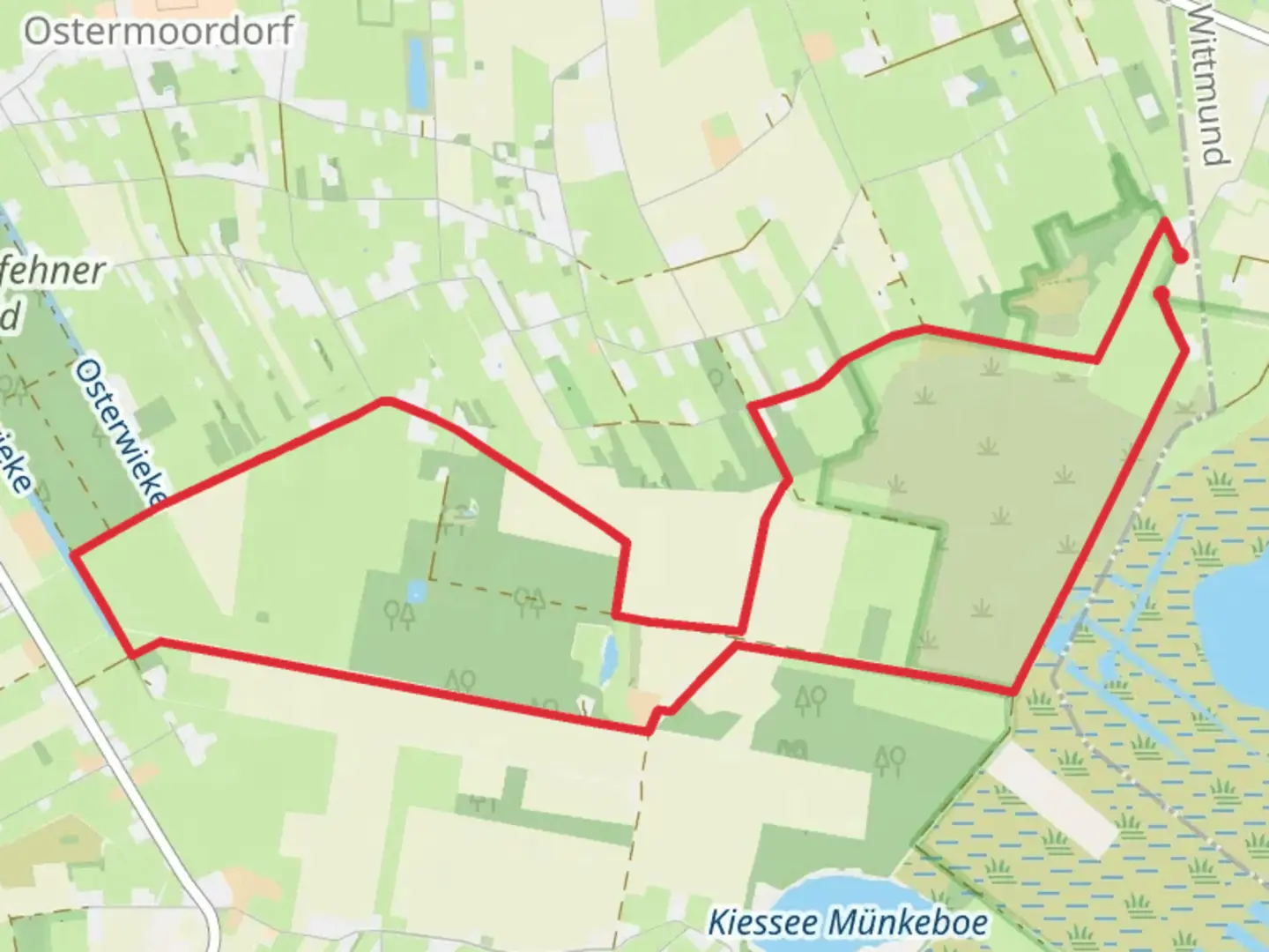 An image depicting the trail Süderweg, Kanalweg and Tannenhausener Weg and its surrounding area.