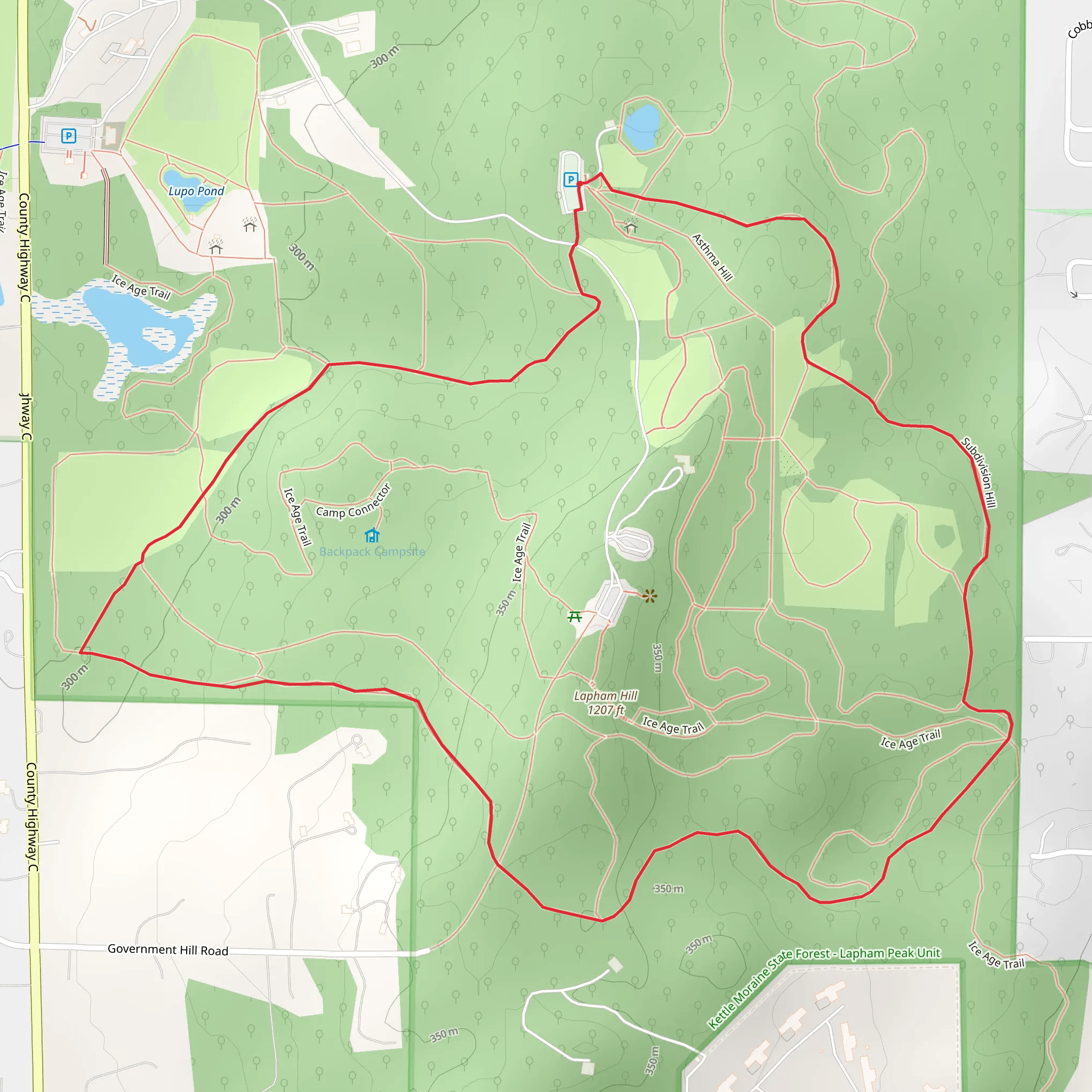 Moraine Ridge Trail and Kettle View Trail Loop mobile static map
