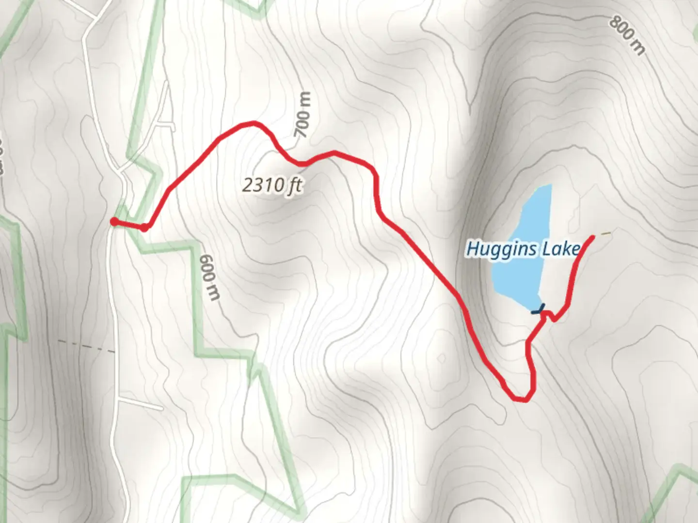 An image depicting the trail Huggins Lake Trail and its surrounding area.