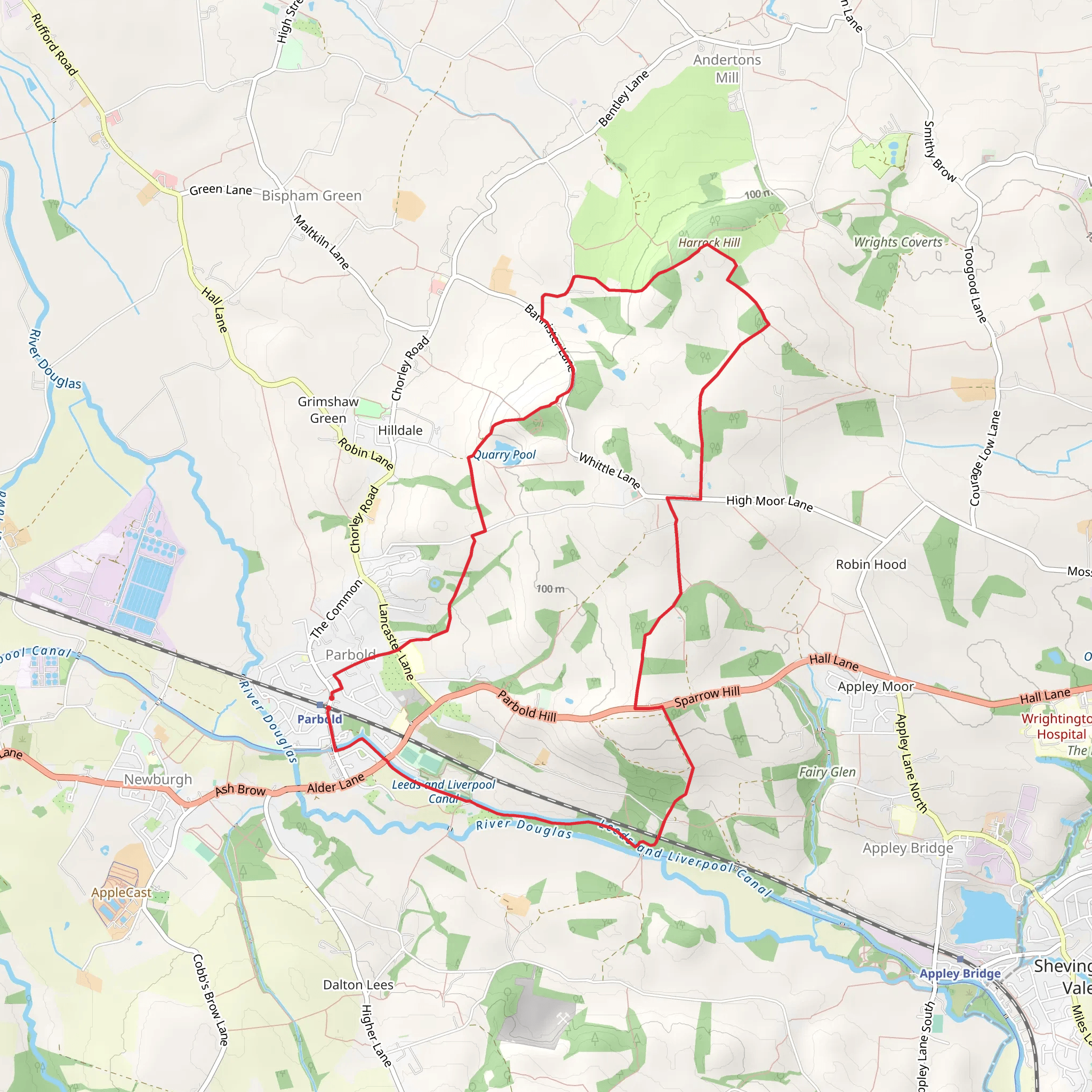 Parbold Hill Loop mobile static map