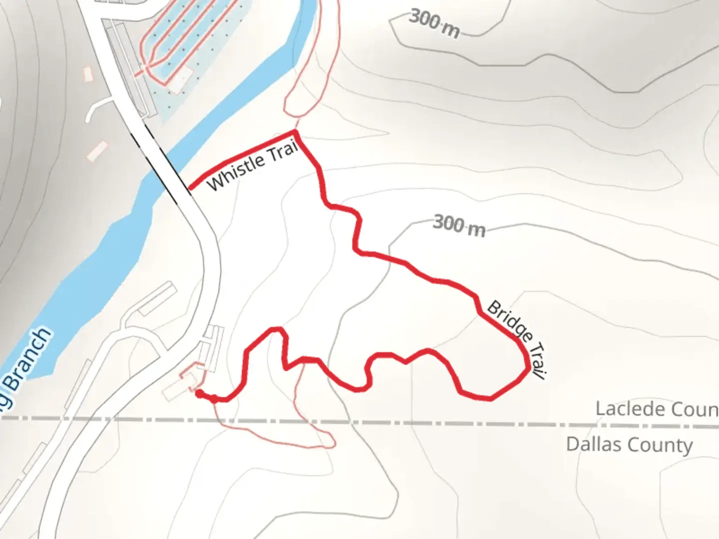 An image depicting the trail Bridge and Whistle Trail and its surrounding area.