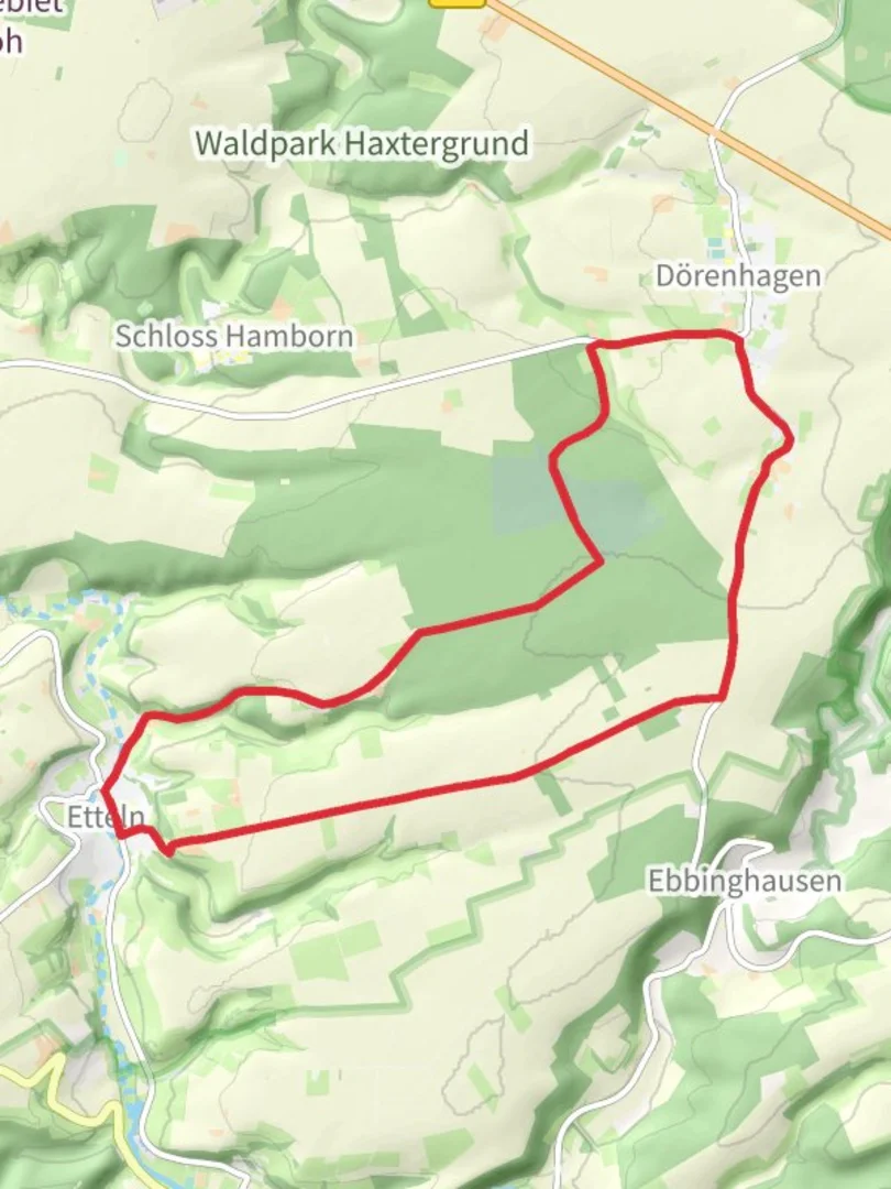 An image depicting the trail Etteln Loop and its surrounding area.