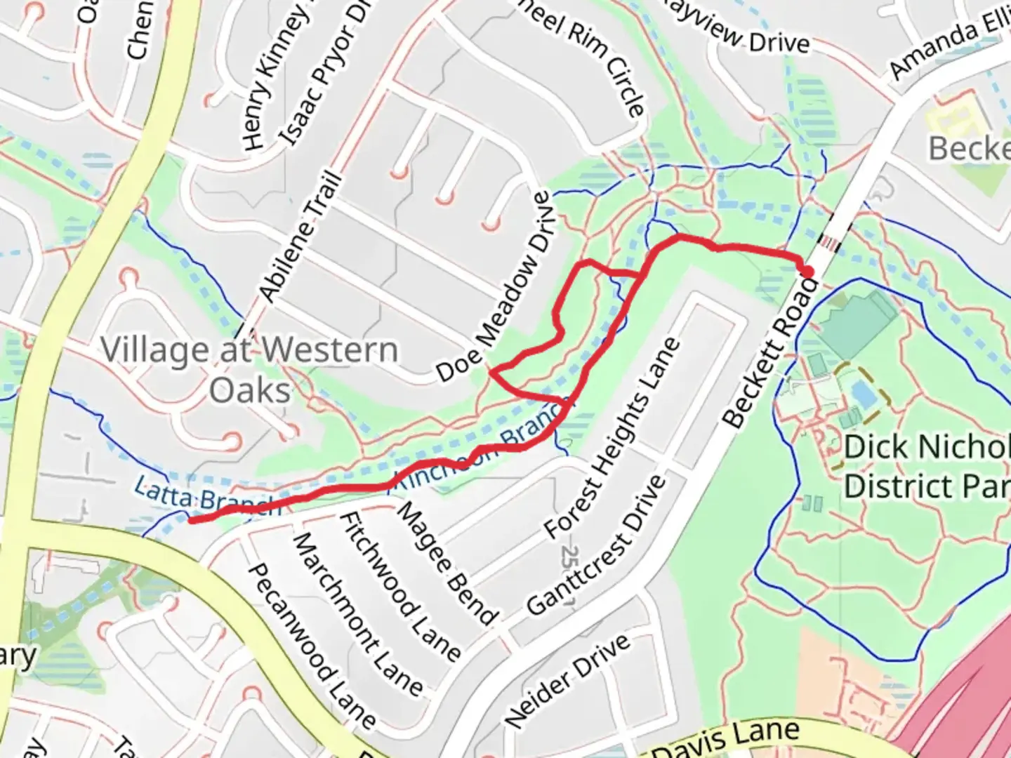An image depicting the trail Latta Branch Greenbelt Trail and its surrounding area.