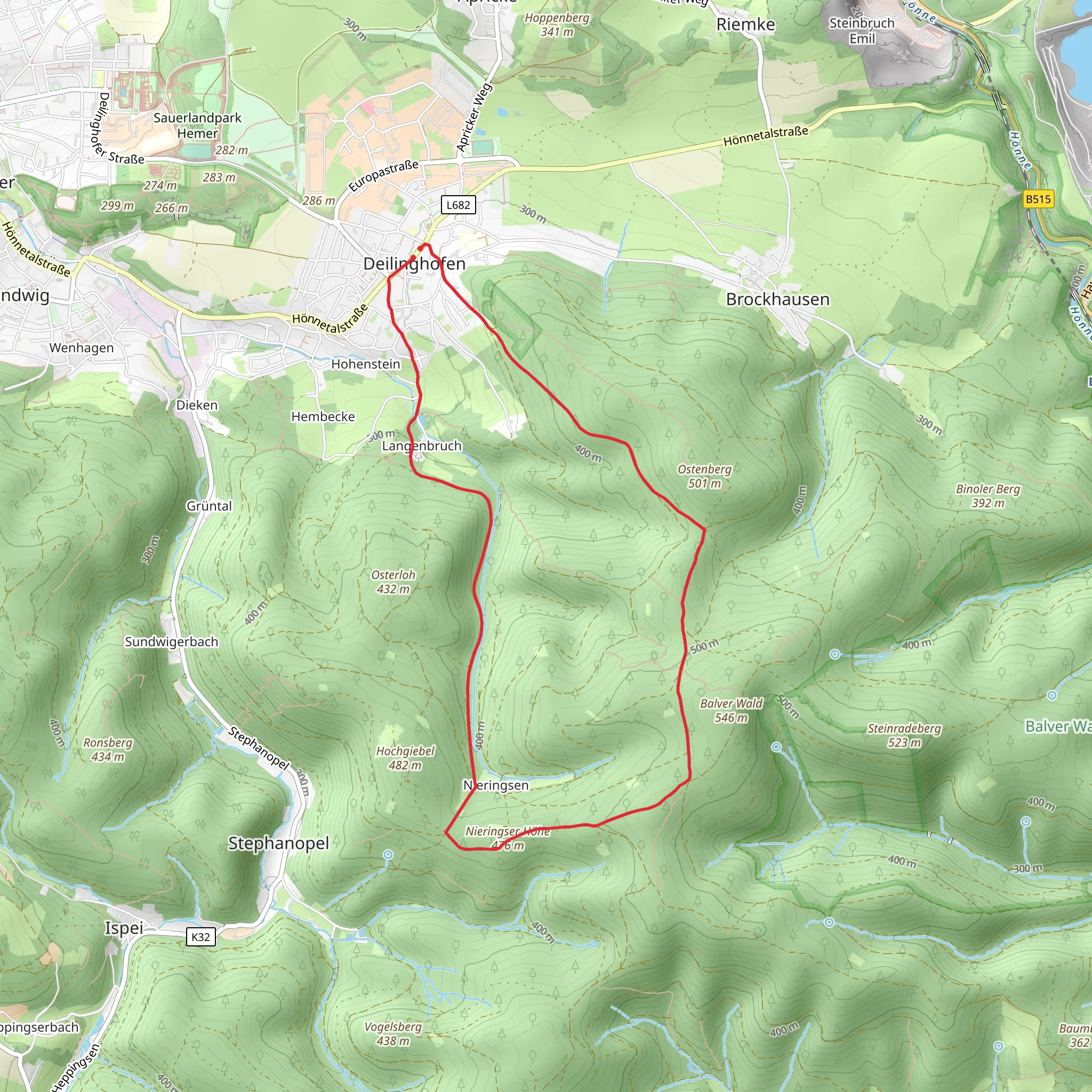Deilinghofen Rundweg and Hemer mobile static map