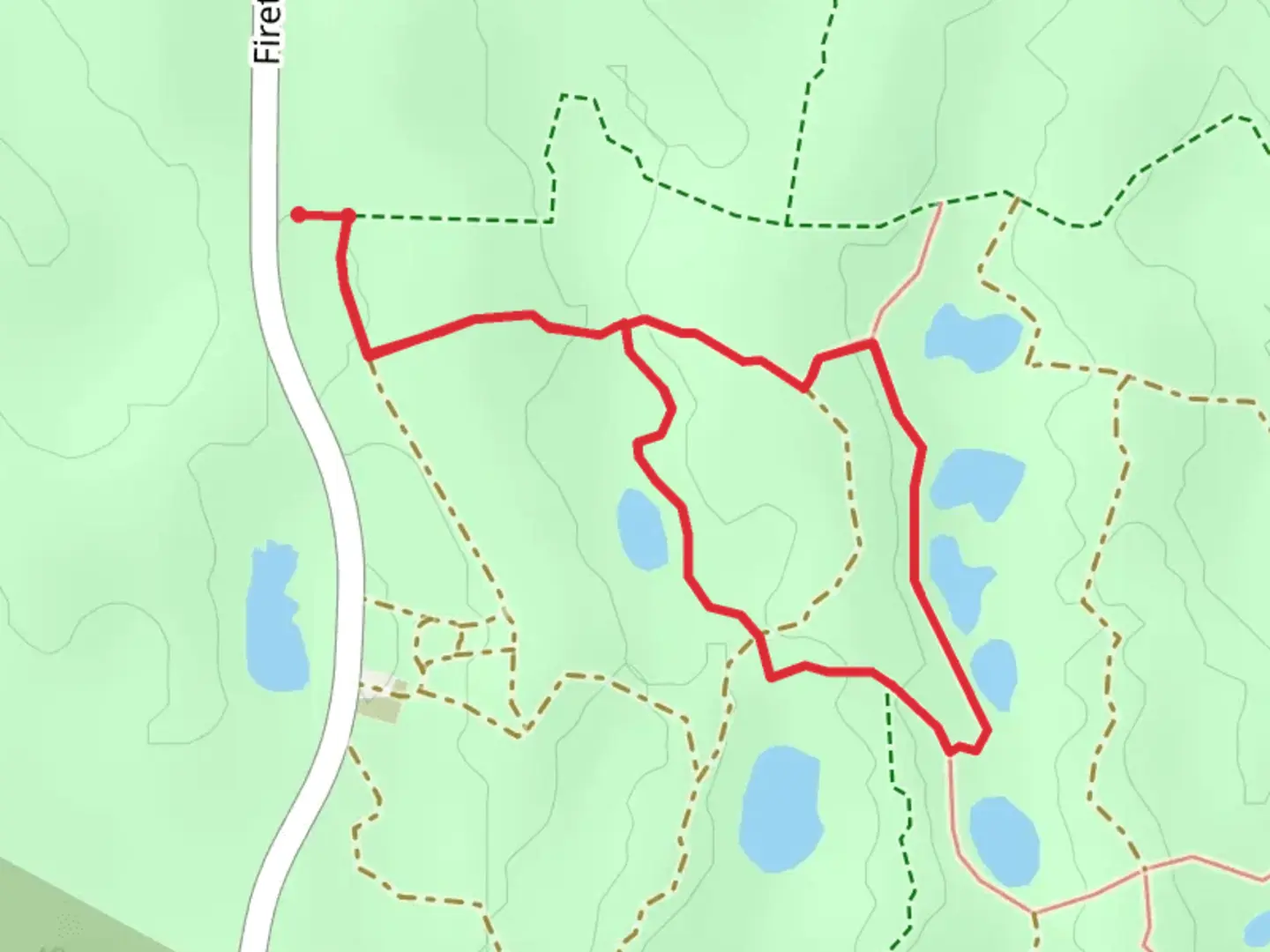 An image depicting the trail Shortcut Loop from Firetower Road and its surrounding area.