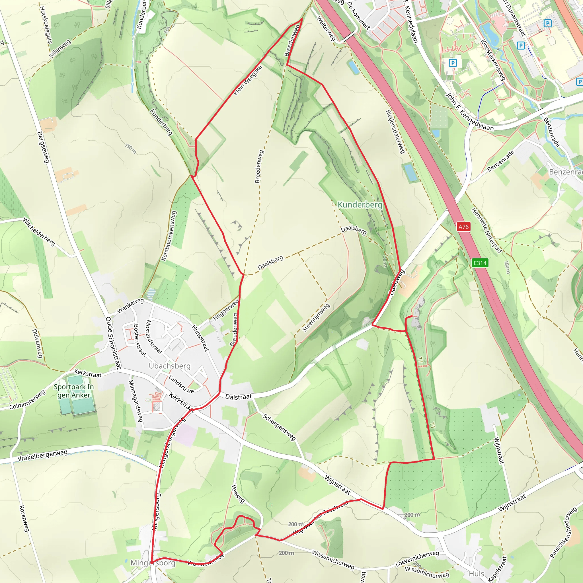 Klein Weegske and Putberg and Vrouwenheide via Achteromkijk Route and Voerendaal Kalkoven Route mobile static map