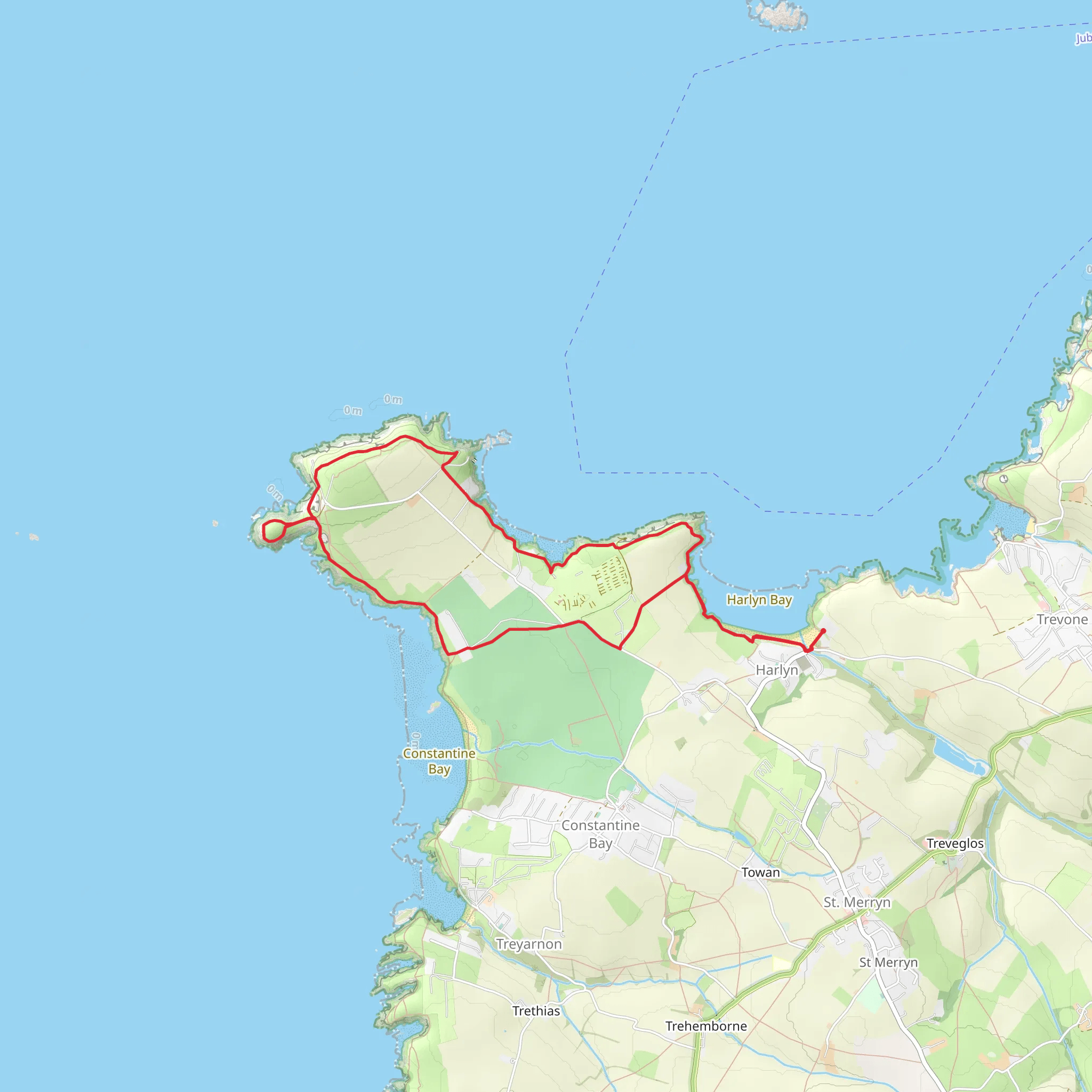 Harlyn Bay, Barras Bay and Dinas Head Loop mobile static map