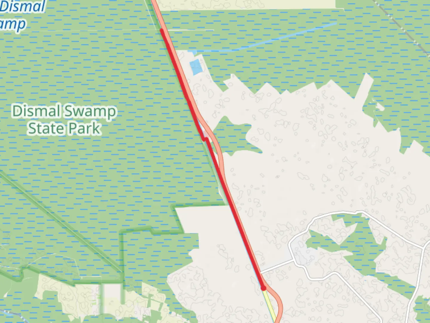 An image depicting the trail Dismal Swamp Canal Road and its surrounding area.