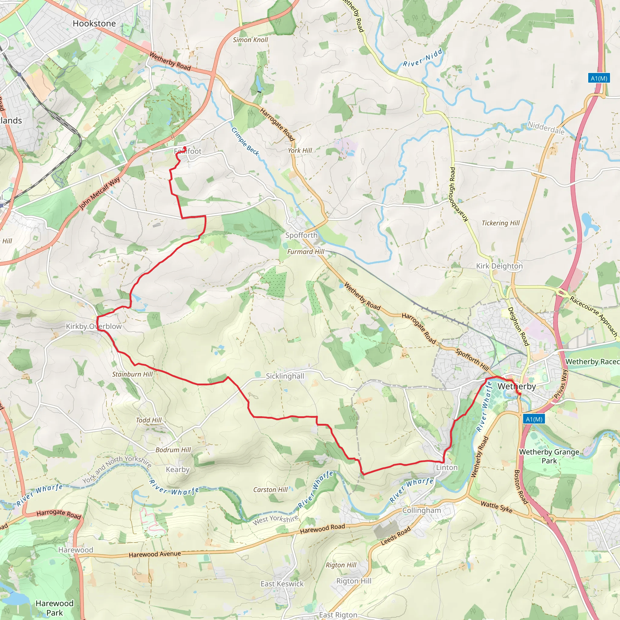 Wetherby to Follifoot Walk mobile static map