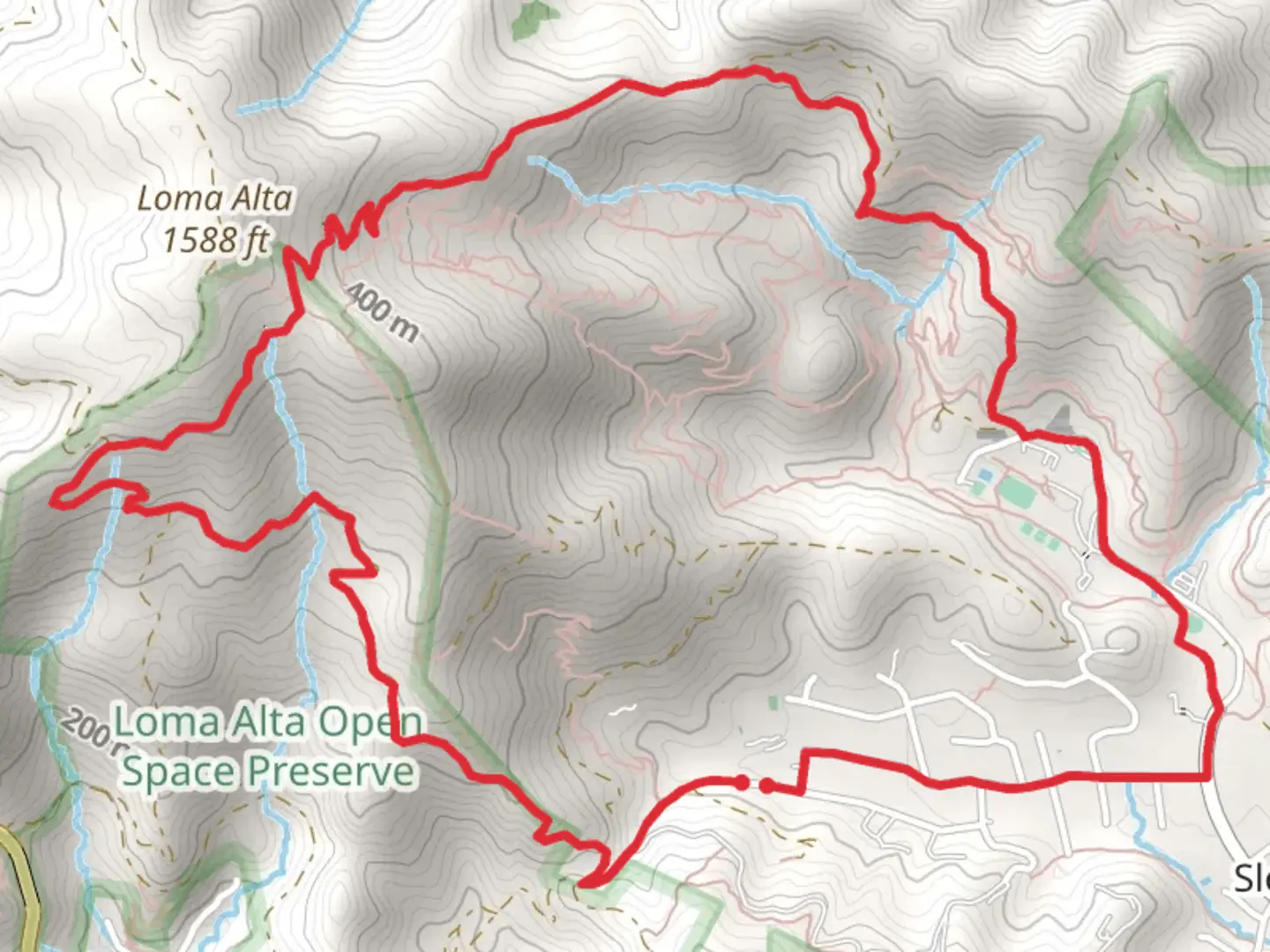 An image depicting the trail Smith Ridge Fire Road, 680 Trail and Van Winkle Drive Loop and its surrounding area.
