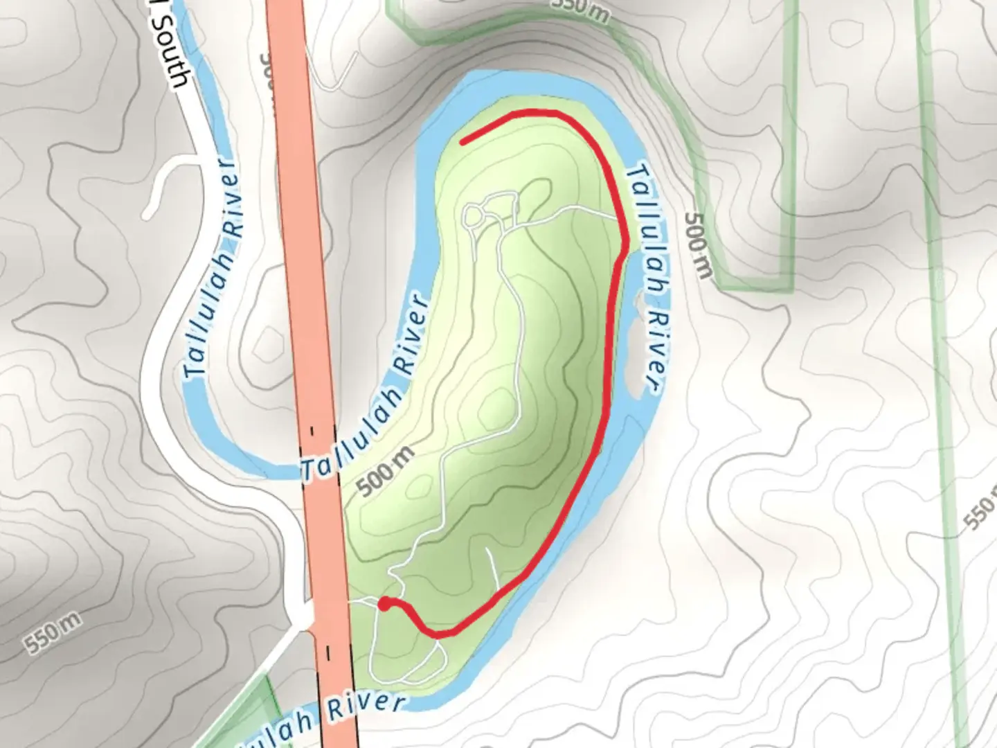 An image depicting the trail Tallulah River Out and Back and its surrounding area.
