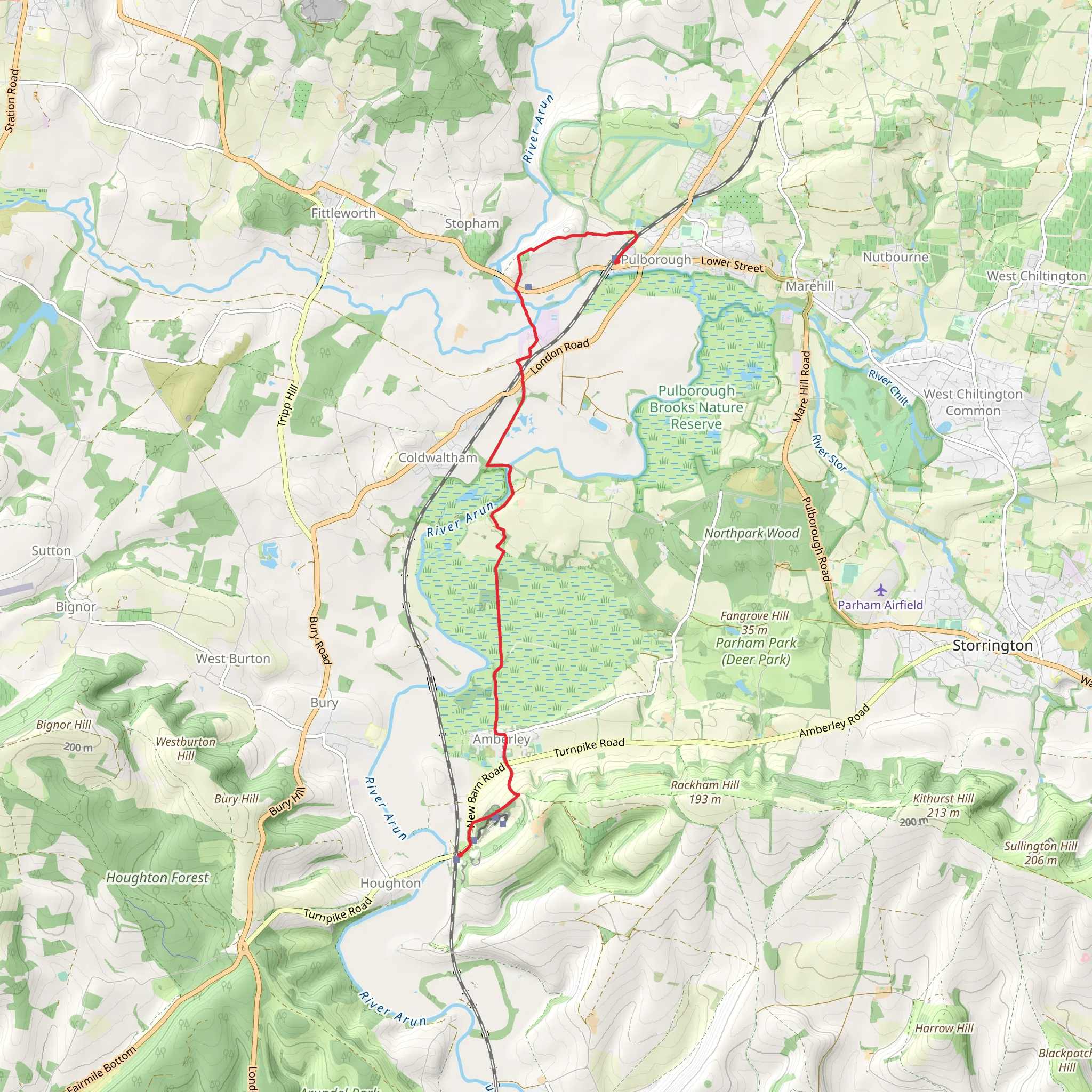 Amberley and Cold Waltham via Wey South Path mobile static map