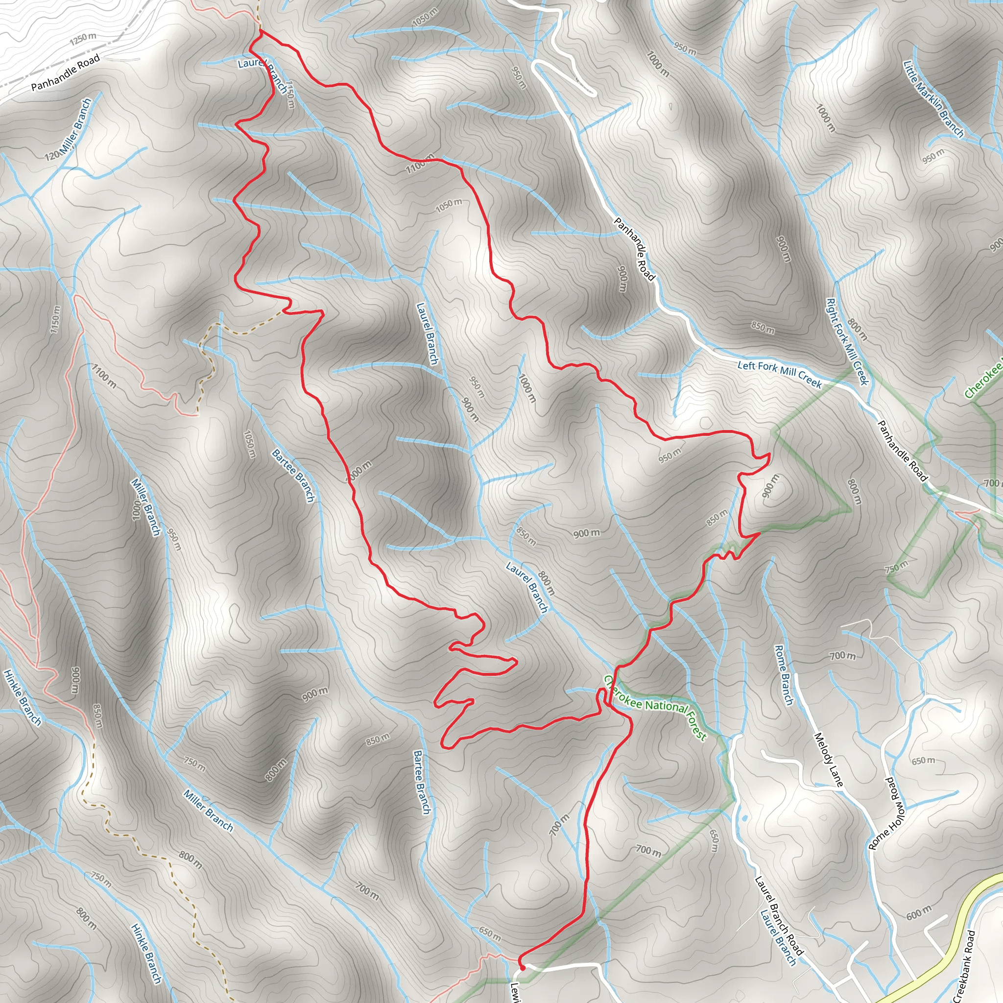 Taylor Ridge Trail and Bartee Branch Trail Loop mobile static map