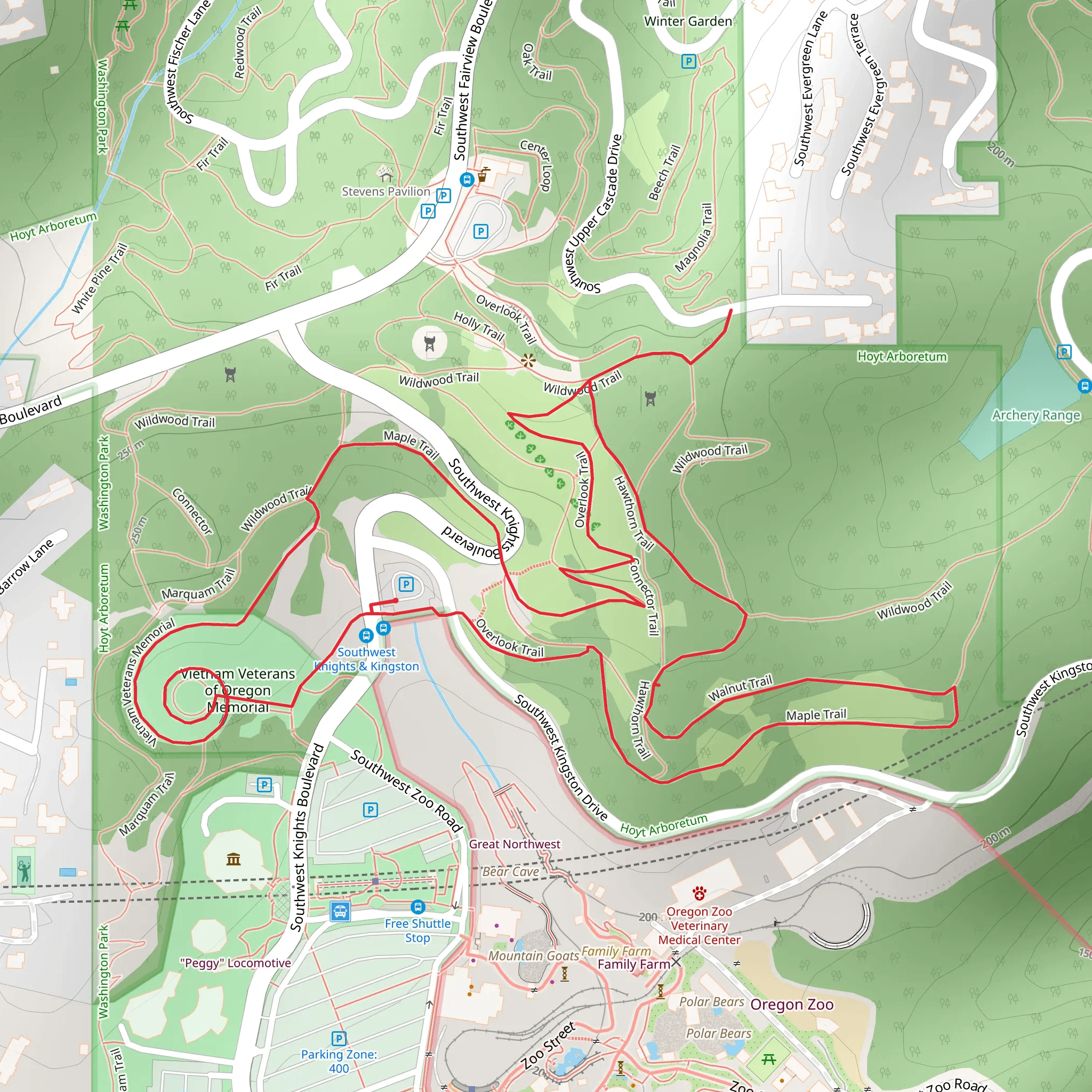 Vietnam Veterans Memorial, Hawthorn and Maple Loop Trail mobile static map
