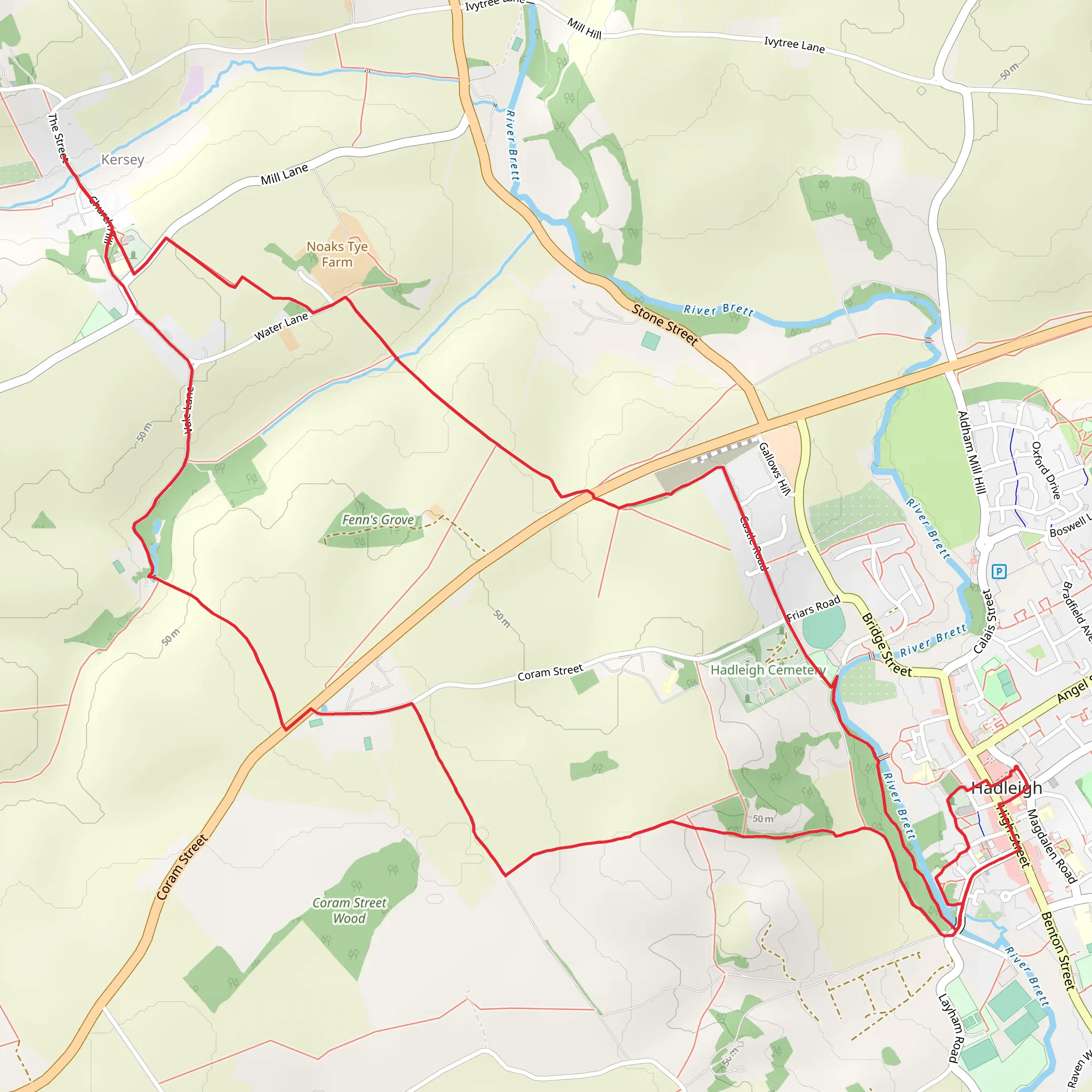 Hadleigh to Kersey Loop Walk mobile static map