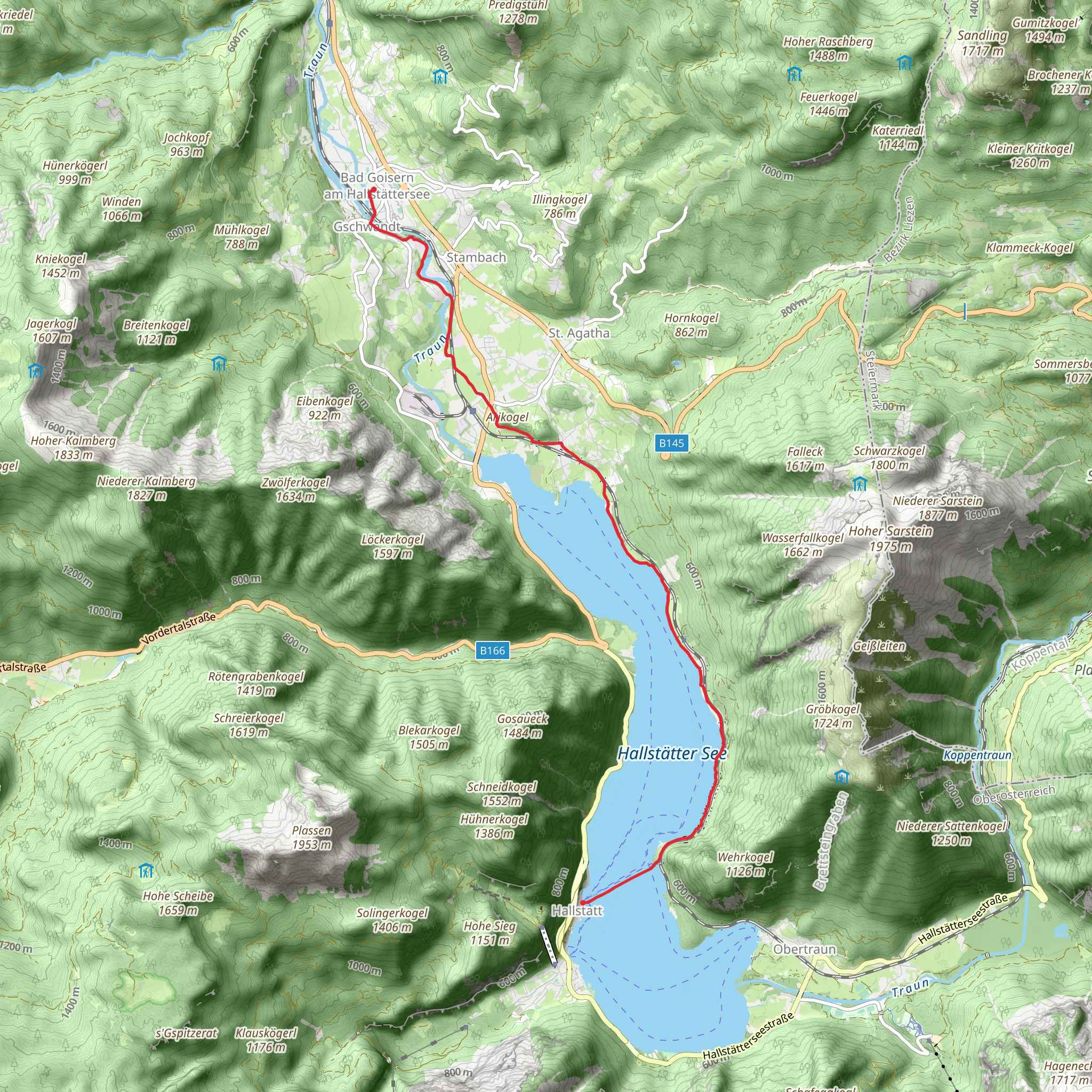 Lake Hallstatt to Bad Goisern mobile static map