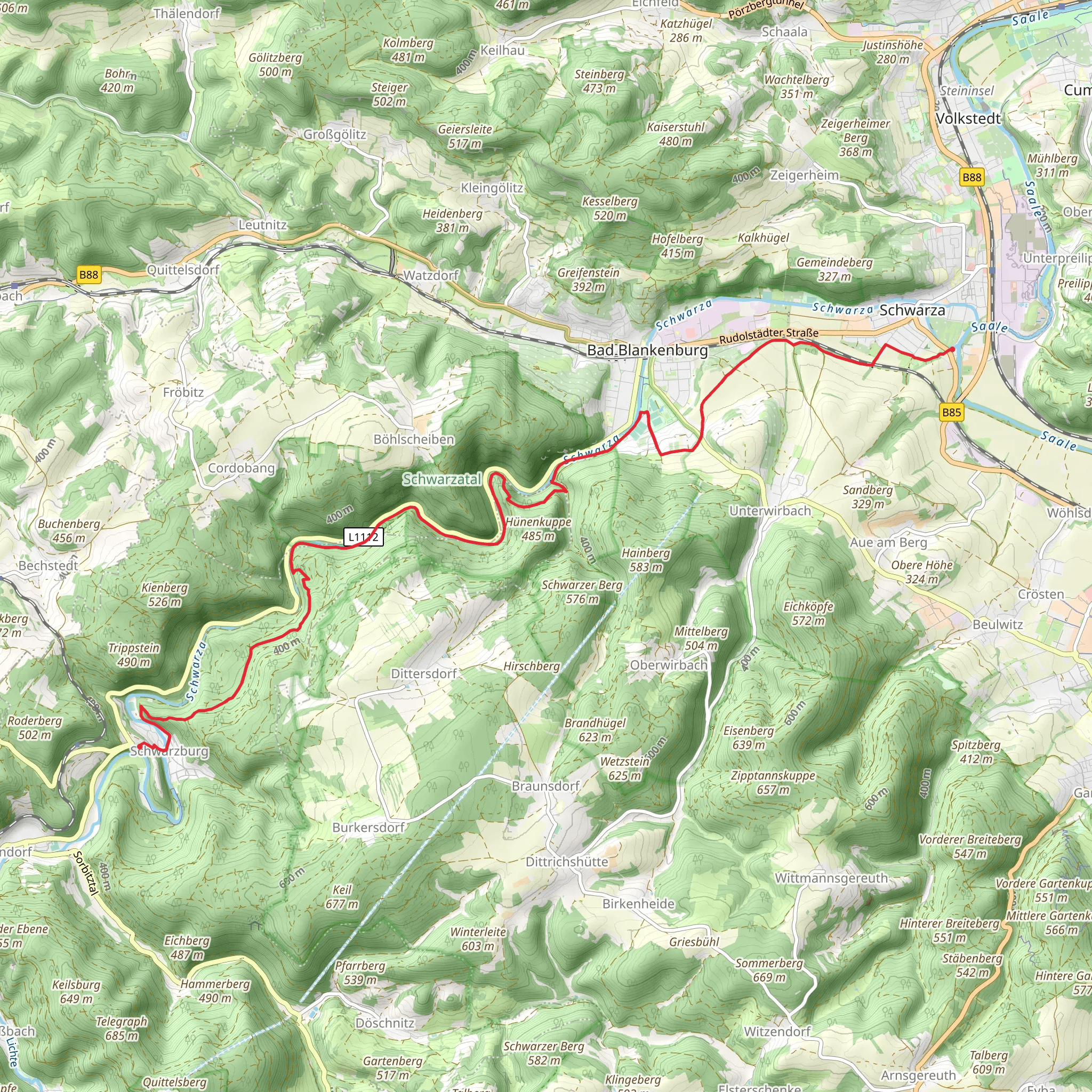 Schwarza to Schwarzburg Walk mobile static map