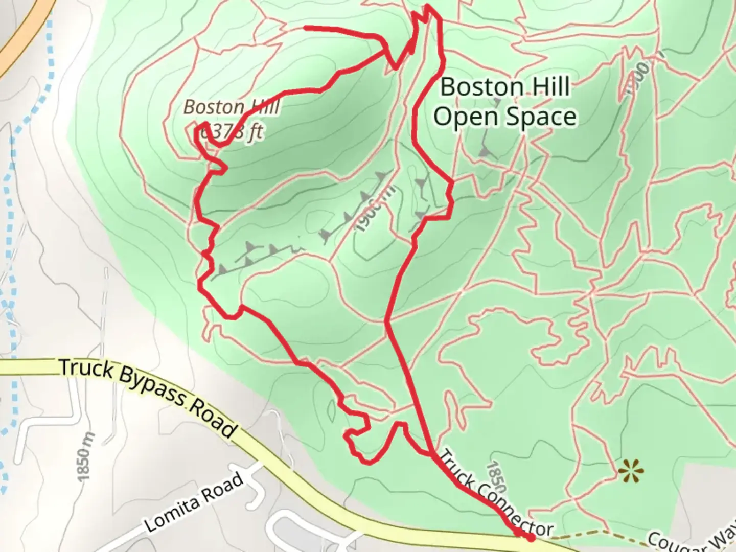 An image depicting the trail Boston Hill Loop - East and its surrounding area.