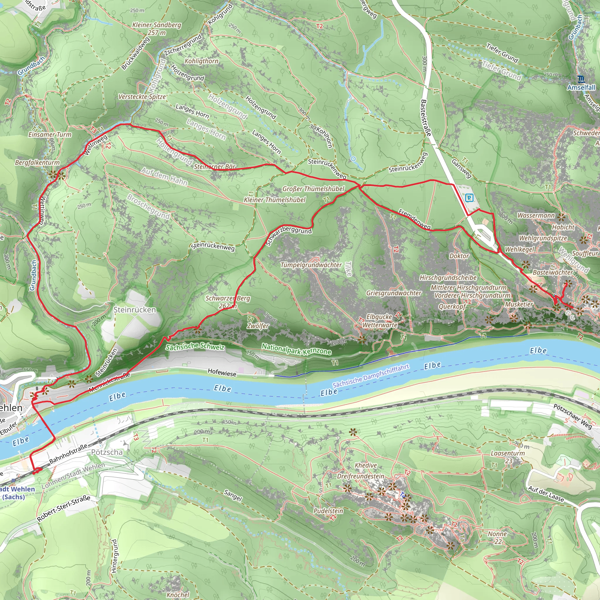 Elbe, Reh and Pate via Bastei Rundweg mobile static map
