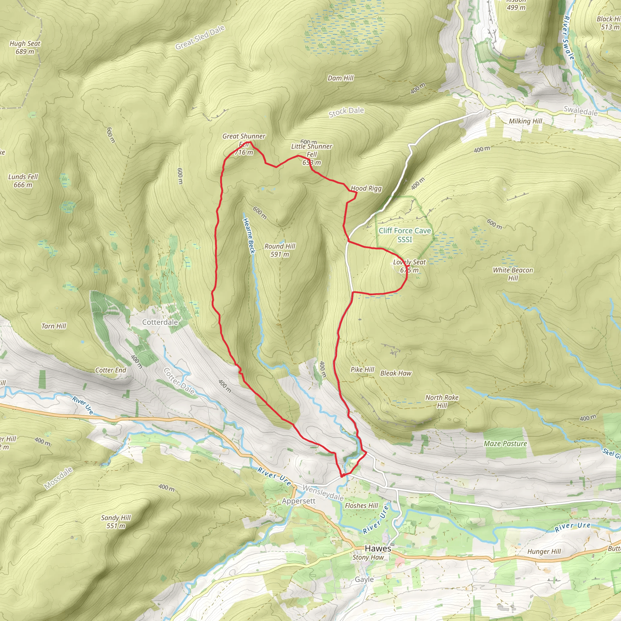 Great Shunner Fell and Lovely Seat mobile static map