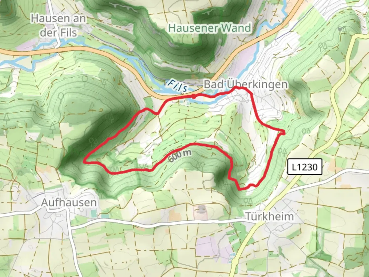 An image depicting the trail Wald - und Wasserweg and Albtraufgaenger and its surrounding area.
