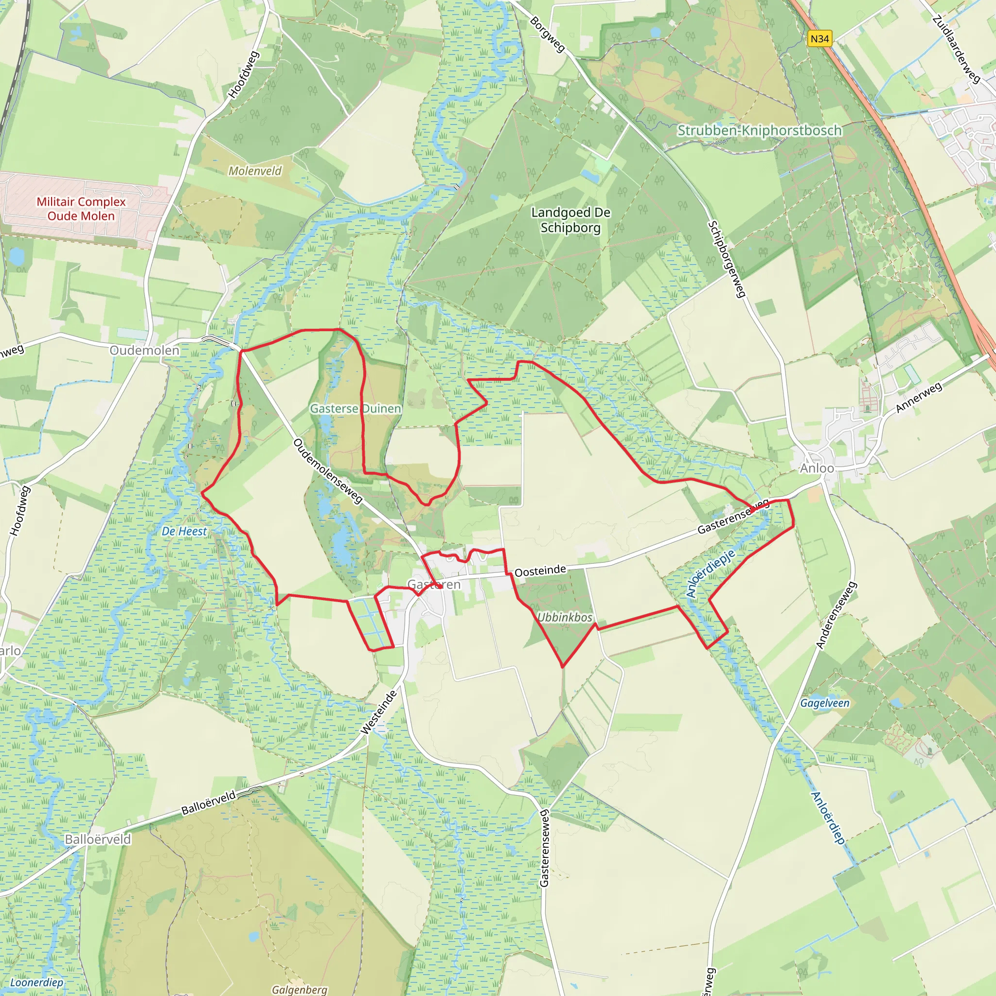 Gasterse Duinen, Achter t Veen and Ubbinksbos Grafheuvels Loop mobile static map