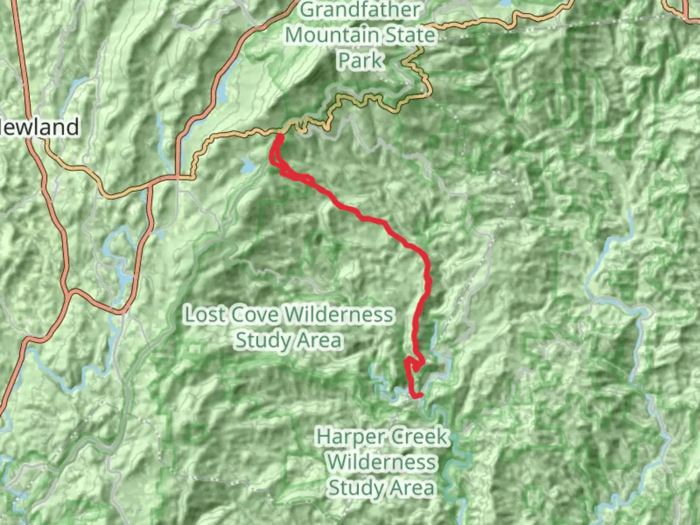 An image depicting the trail Beacon Heights and Grandmother Gap via Mountains-to-Sea Trail and its surrounding area.