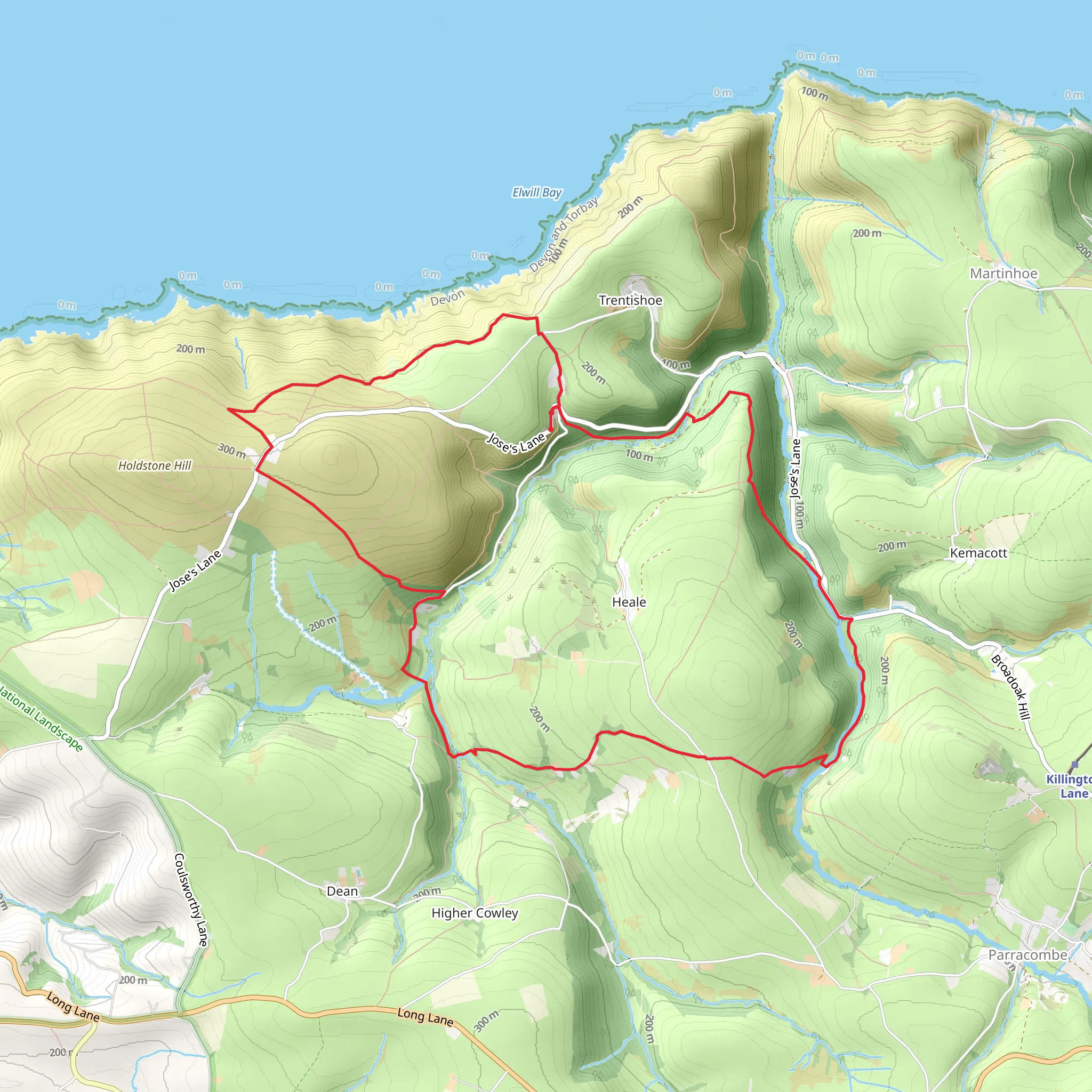 Trentishoe Barrows Walk mobile static map