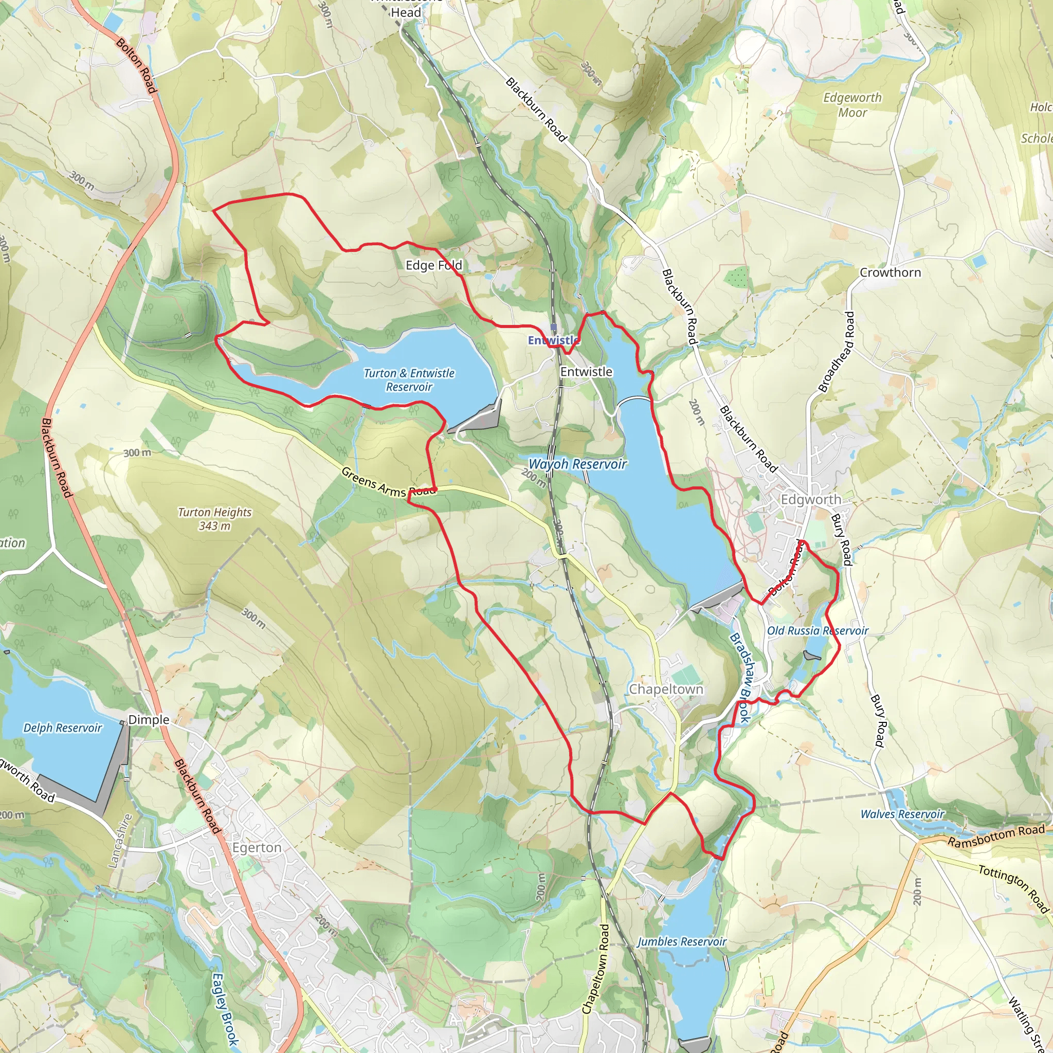 Bradshaw Brook, Wayoh Reservoir and Turton and Entwistle Reservoir Loop mobile static map