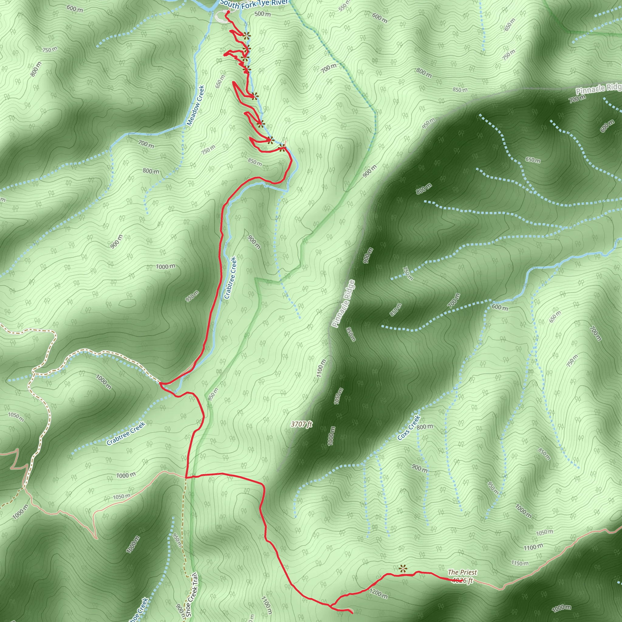 The Priest via Crabtree Falls Trail mobile static map