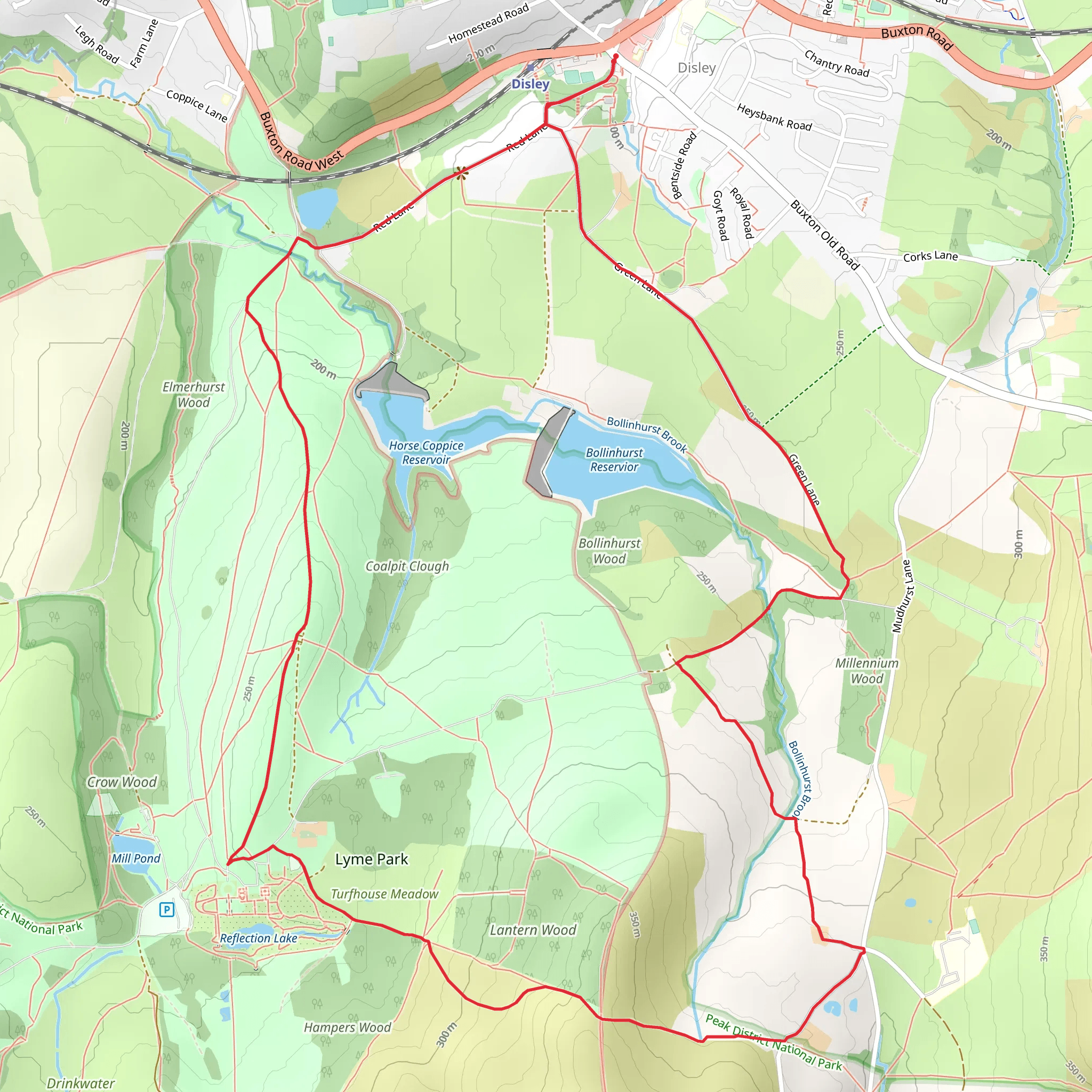 Lyme Park and Dissop Head from Disley mobile static map