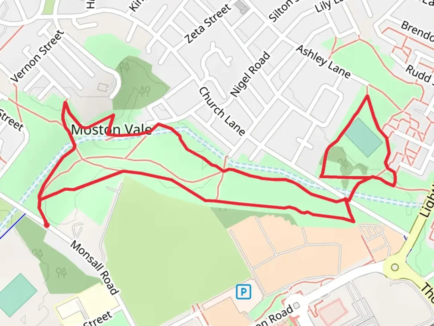 An image depicting the trail Moston Vale Loop and its surrounding area.