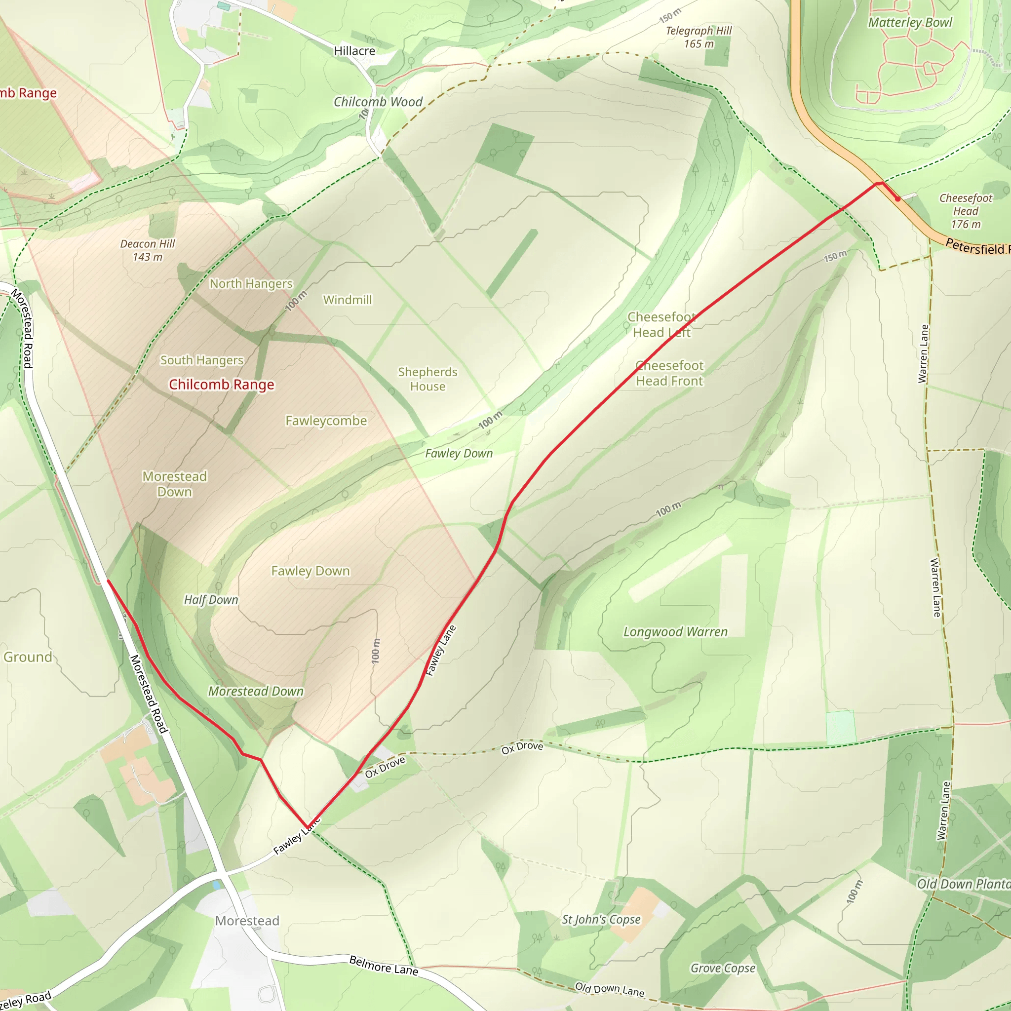 Morestead Down Walk mobile static map