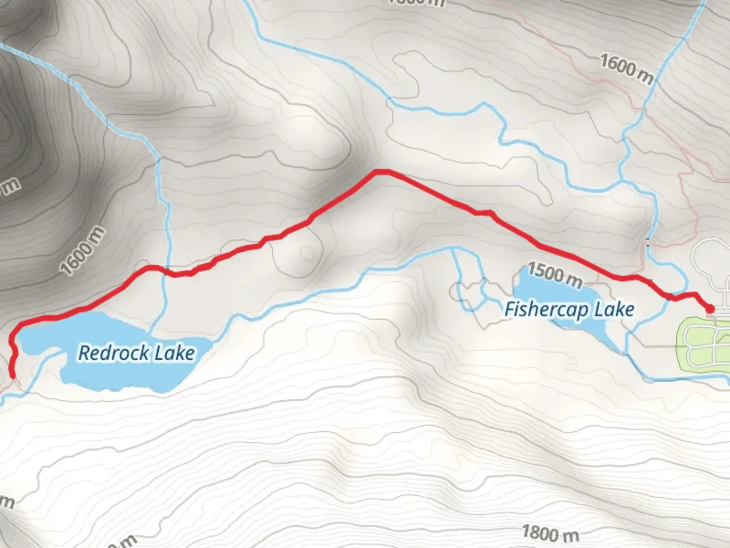 An image depicting the trail Fishercap Lake and Redrock Lake and its surrounding area.