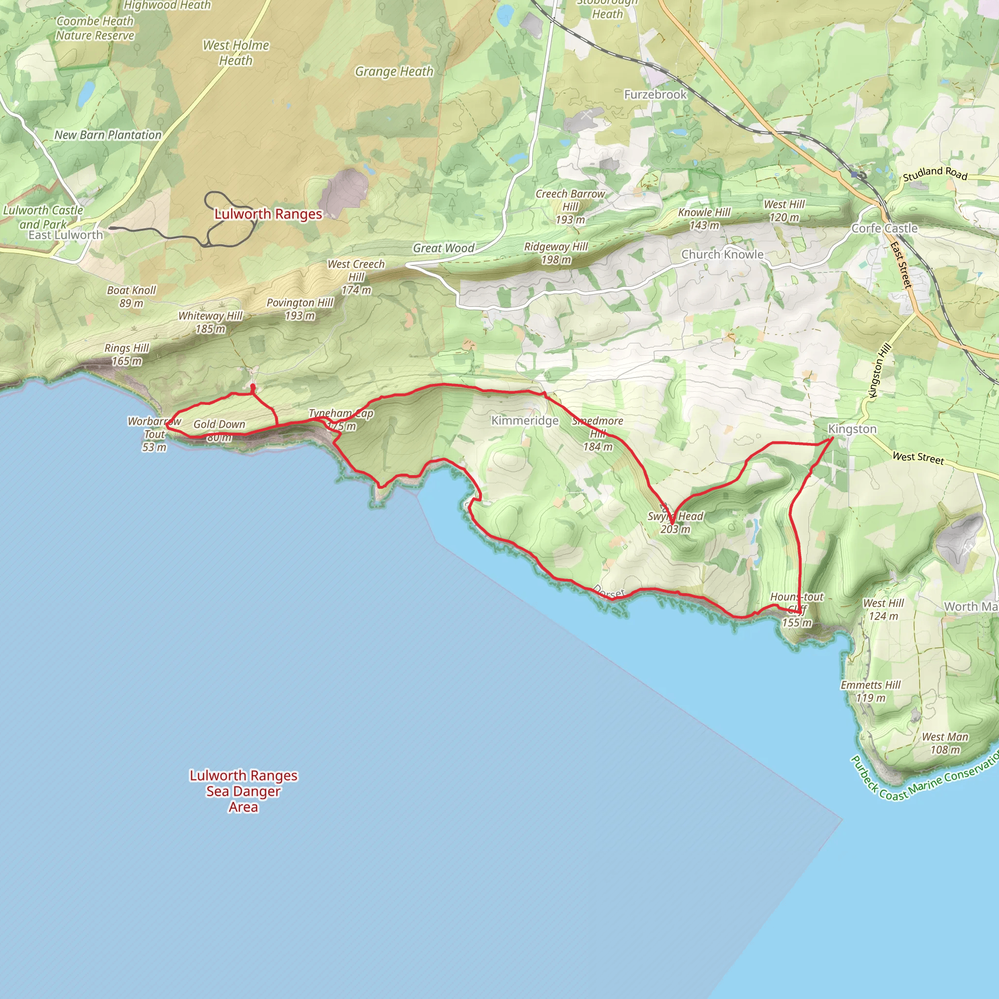 Egmont Point and Kimmeridge Bay from Tyneham mobile static map