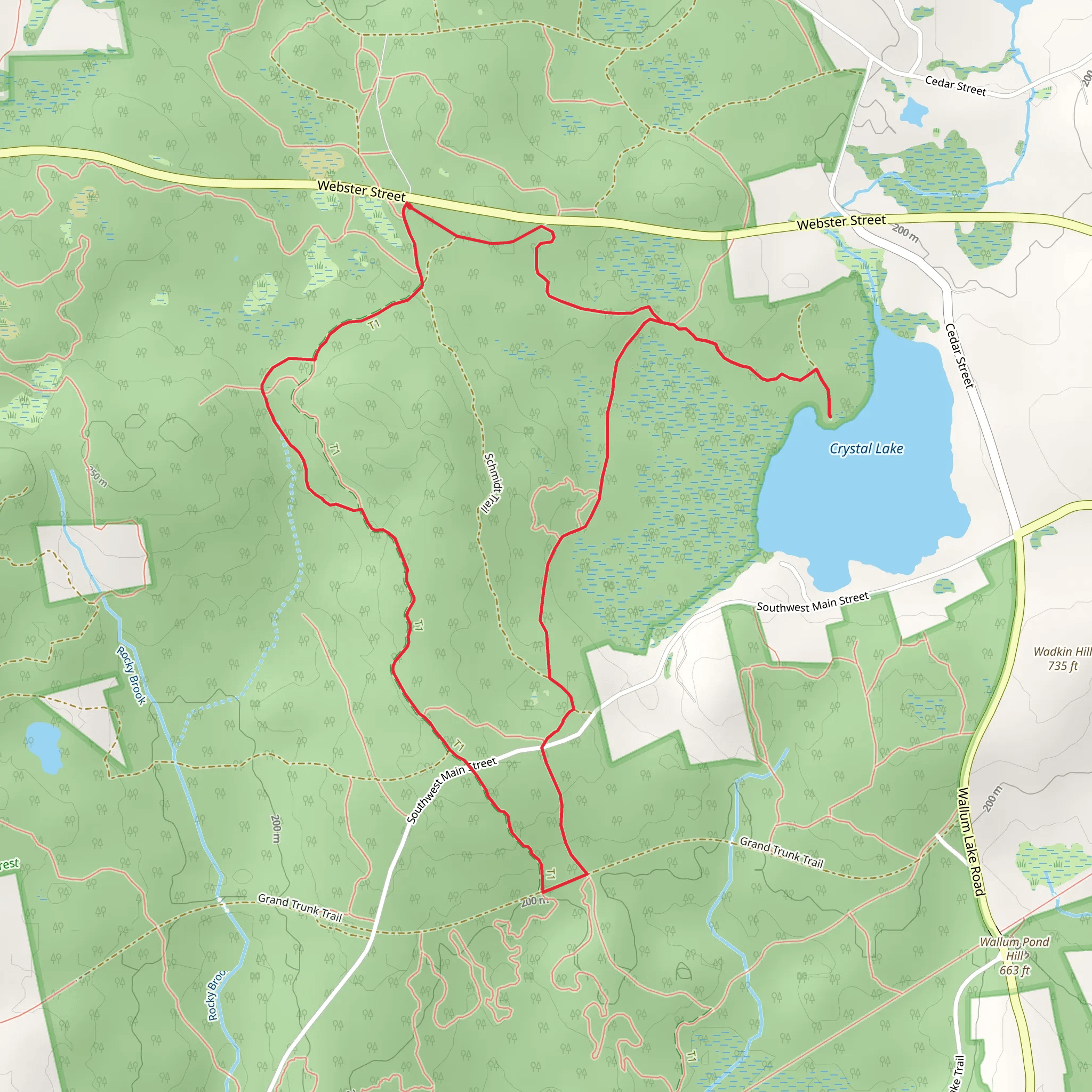 Douglas Cedar Swamp and Crystal Lake via Schmidt Trail mobile static map
