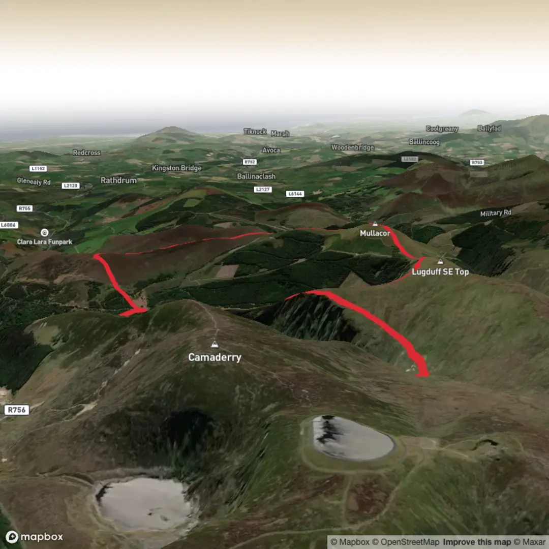 An image depicting the trail Miners Way and Derrybawn Ridge and its surrounding area.