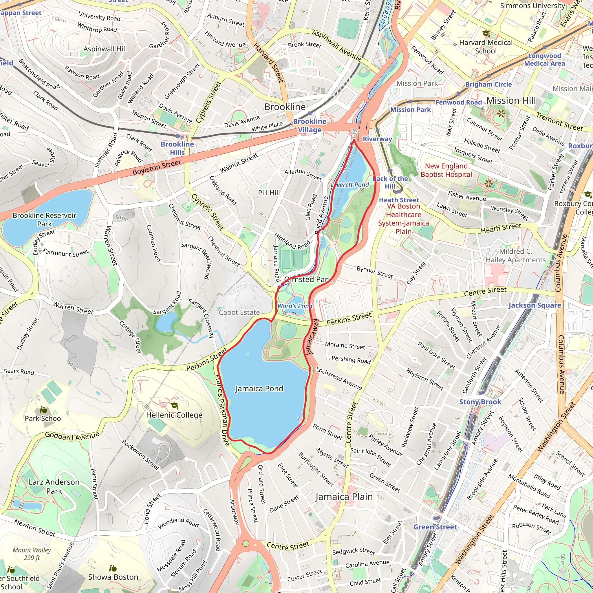 Jamaicaway Pond and Leverett Pond Loop mobile static map