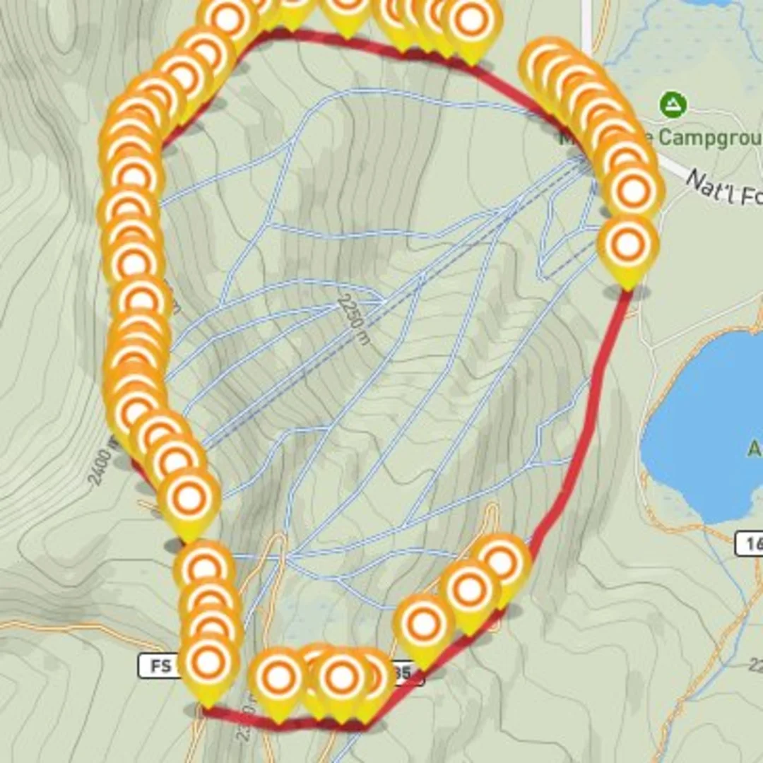 An image depicting the trail Ski Run Big Loop and its surrounding area.