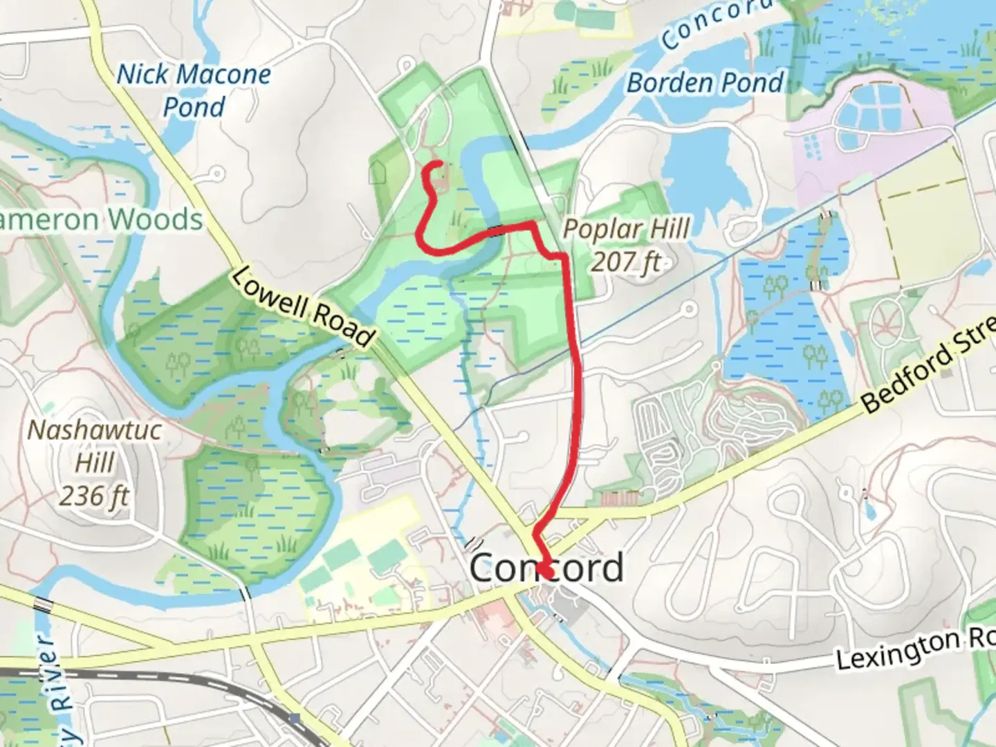 An image depicting the trail Minute Man National Historical Park and its surrounding area.