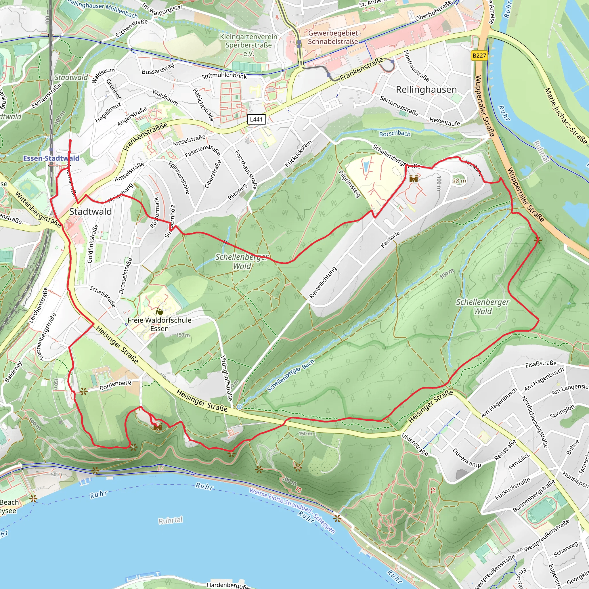 Schellenberger Wald, Schloß Schellenberg and Baldeneyer Wald Loop mobile static map